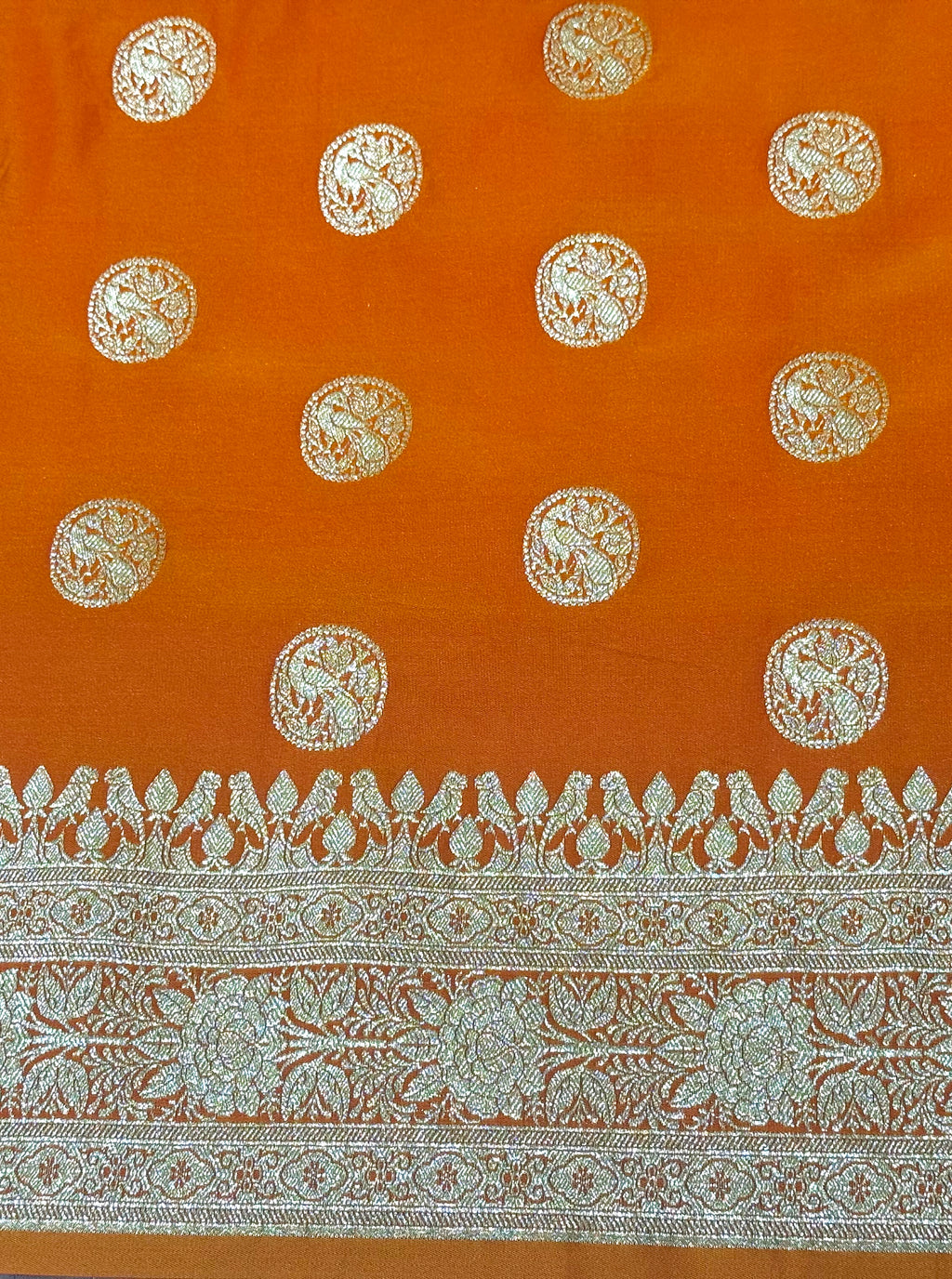 Handwoven Orange Banarasi Ahinsa Silk Saree