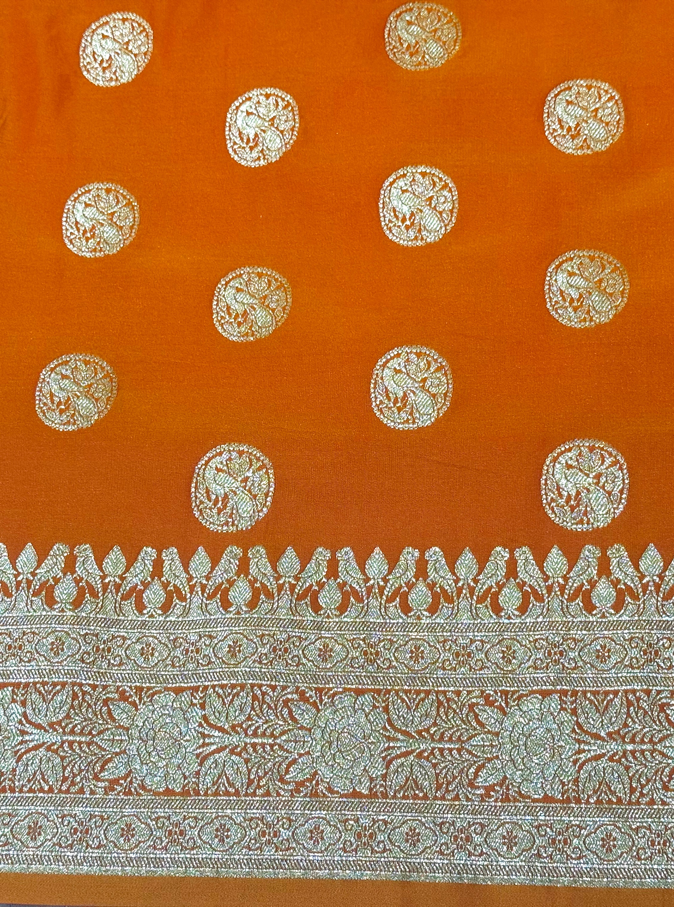 Handwoven Orange Banarasi Ahinsa Silk Saree