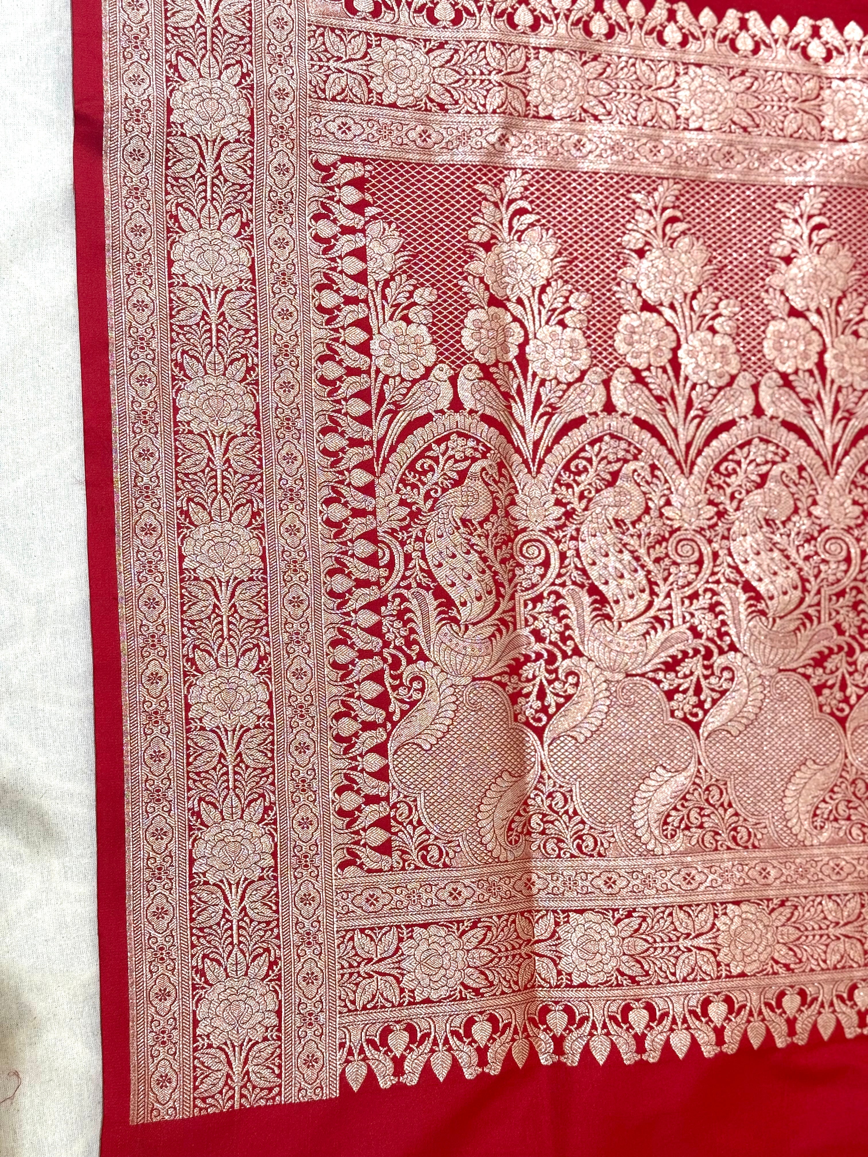 Handwoven Red Banarasi Ahinsa Silk saree