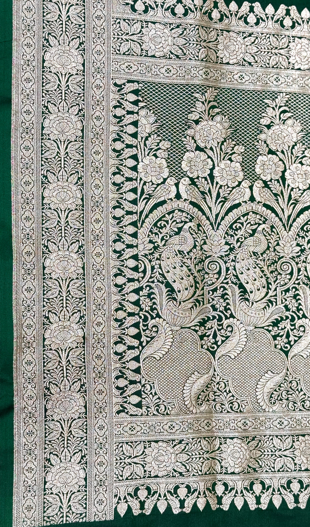 Handwoven Bottle Green Banarasi Ahinsa Silk Saree
