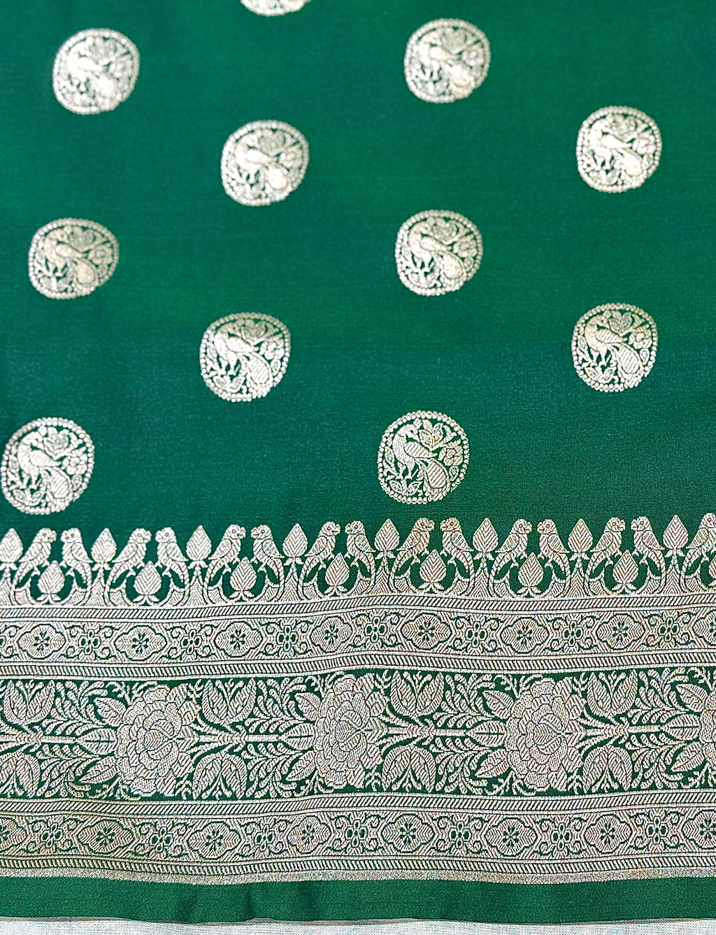 Handwoven Bottle Green Banarasi Ahinsa Silk Saree