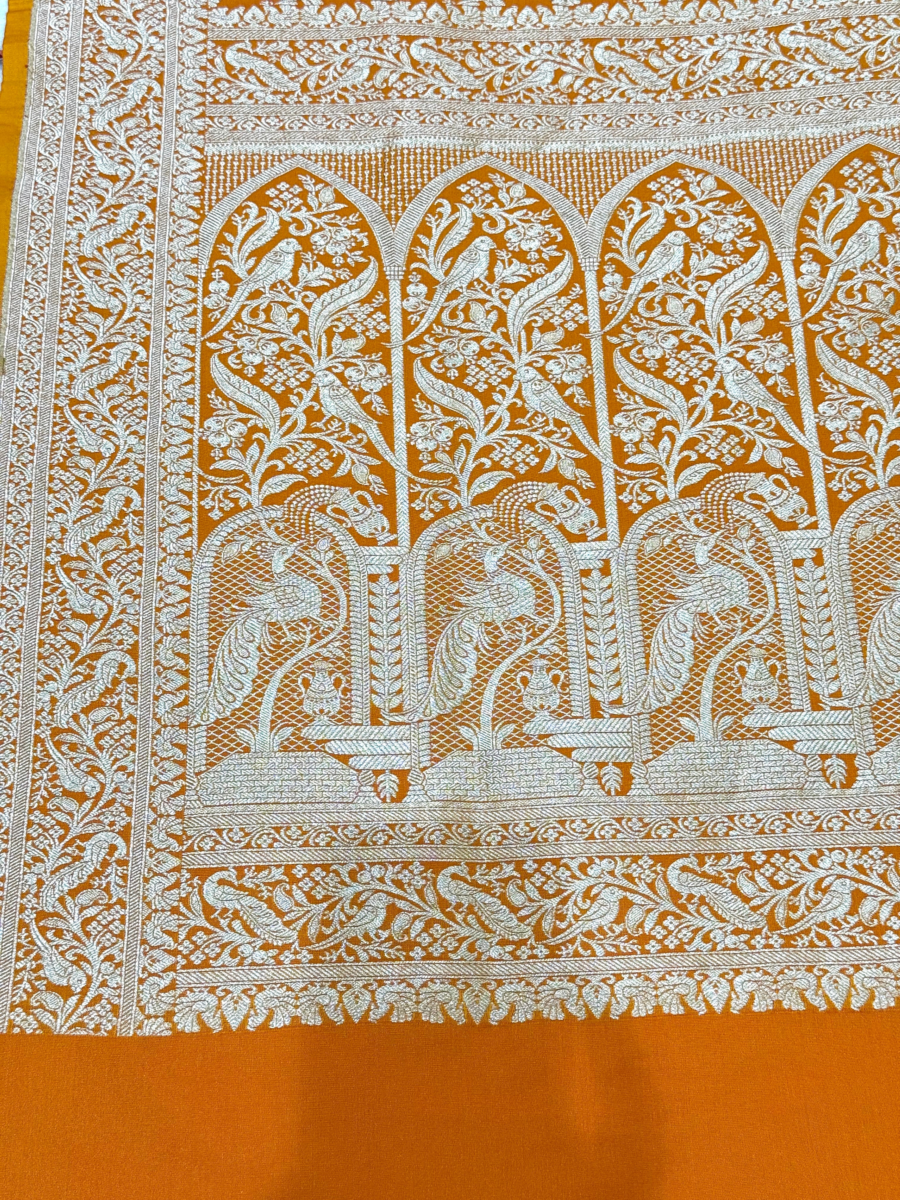 Yellow Banarasi Ahinsa Silk saree