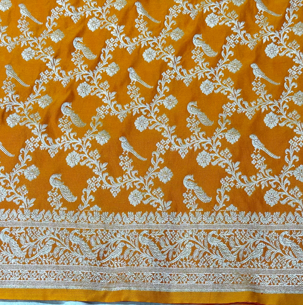 Yellow Banarasi Ahinsa Silk saree