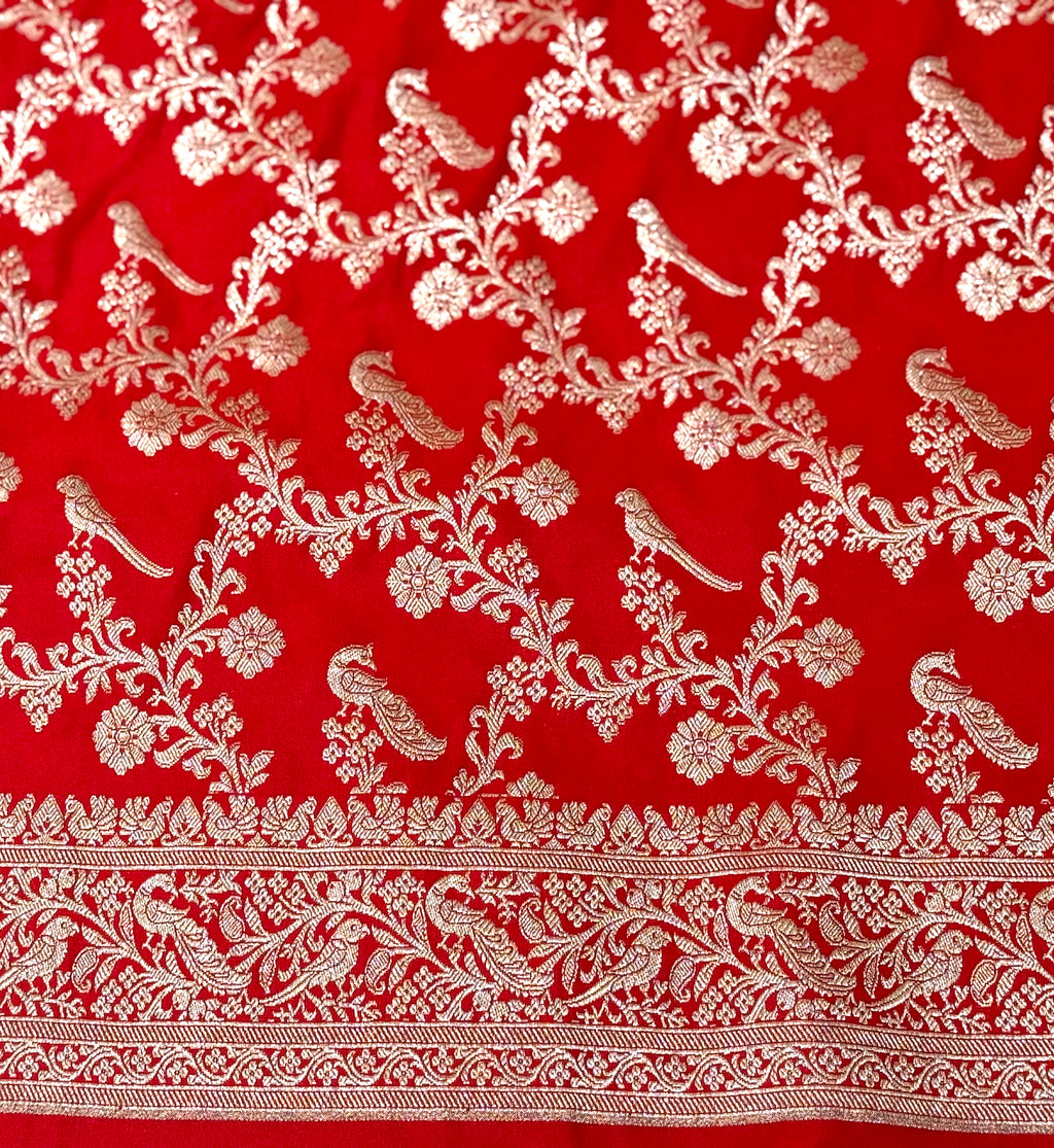 Handwoven Red Banarasi Ahinsa Silk Saree