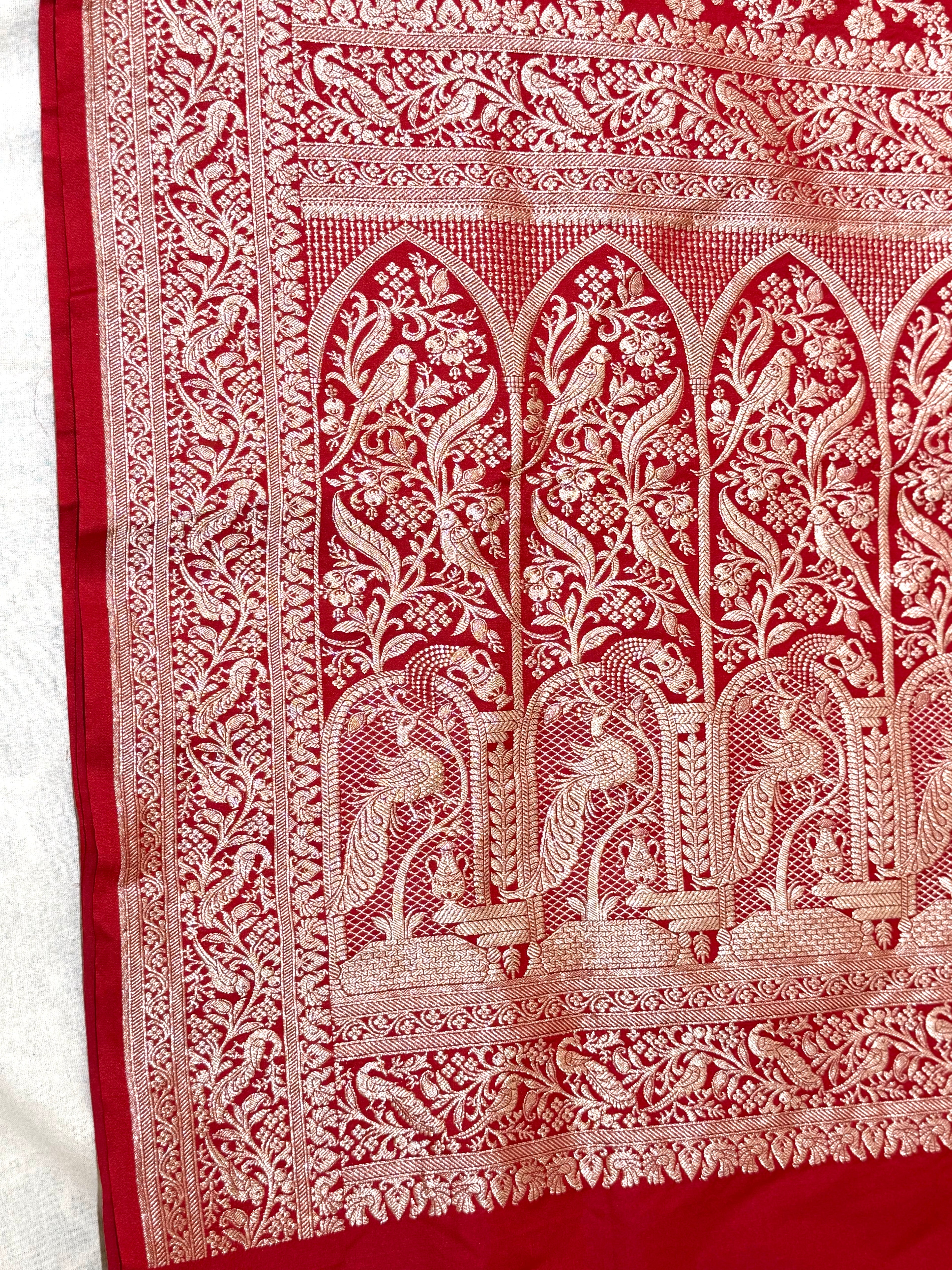 Handwoven Red Banarasi Ahinsa Silk Saree