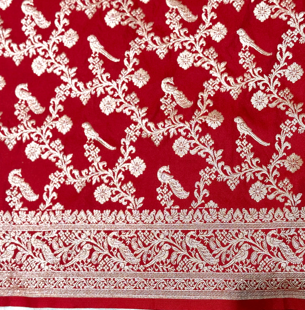 Handwoven Red Banarasi Ahinsa Silk Saree