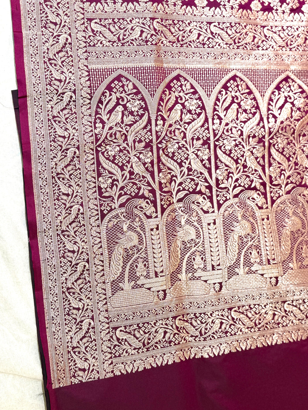 Handwoven Wine Banarasi Ahinsa Silk Saree