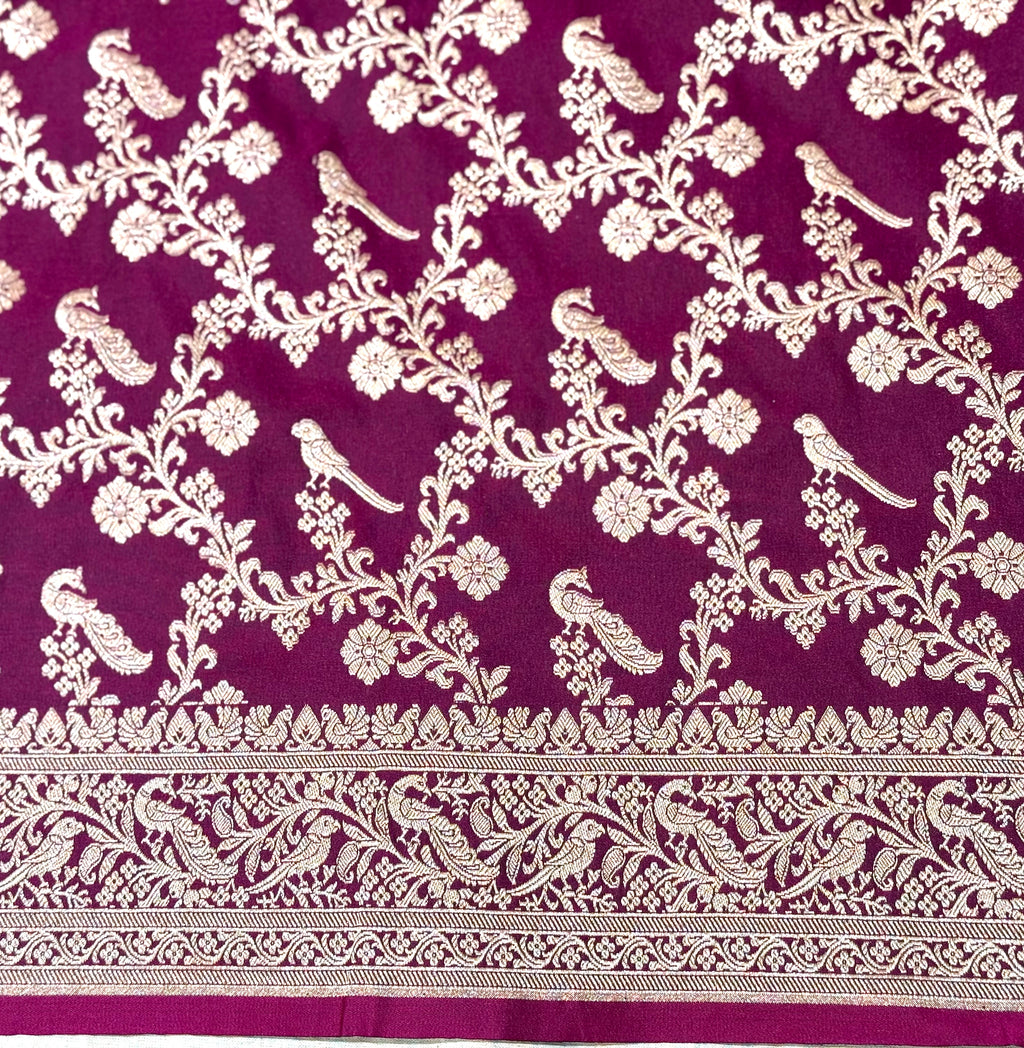 Handwoven Wine Banarasi Ahinsa Silk Saree