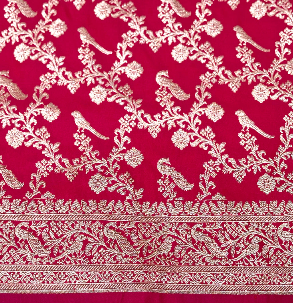 Handwoven Pink Banarasi Ahinsa Silk Saree