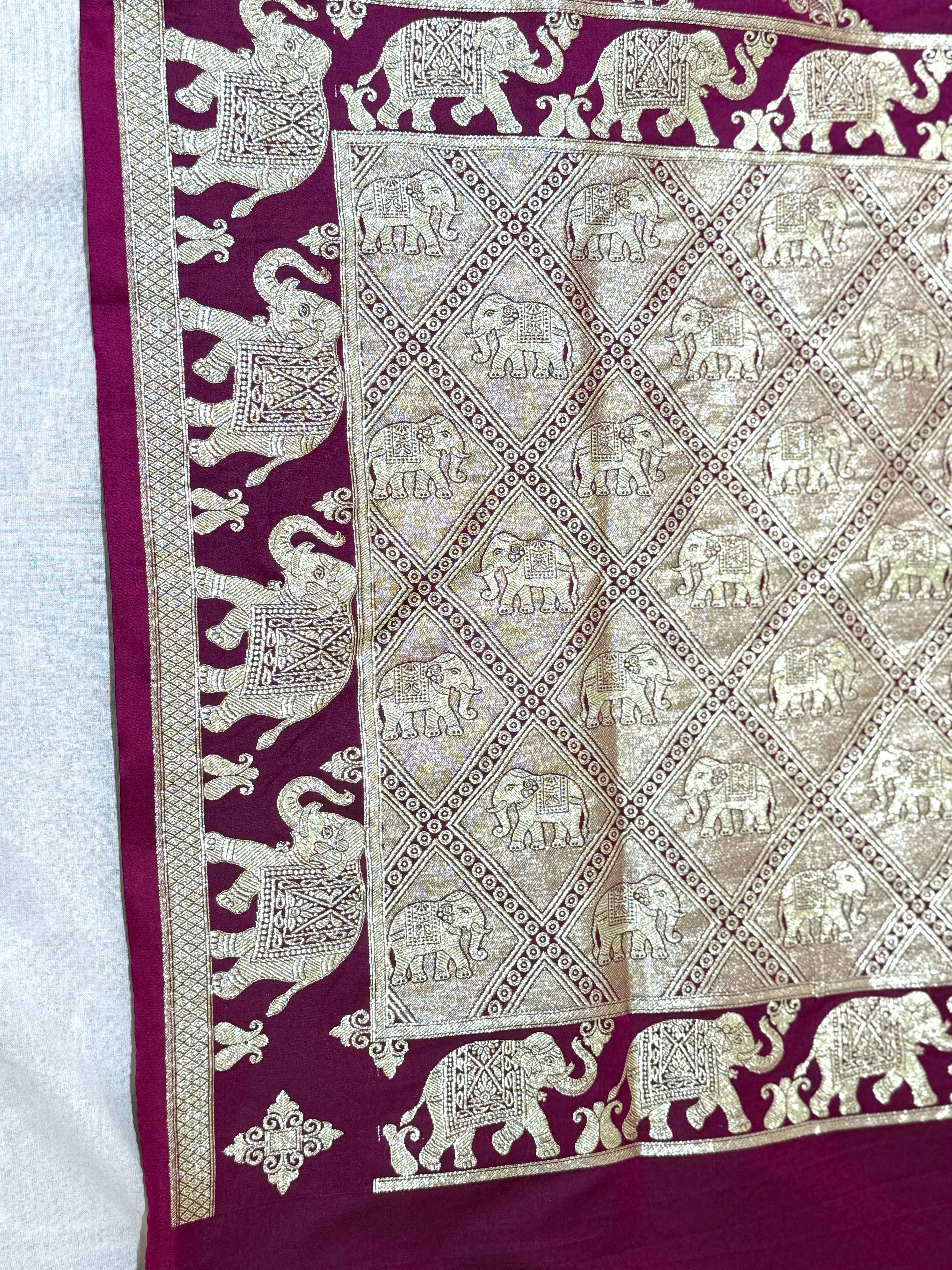 Handwoven Wine Banarasi Ahinsa Silk saree