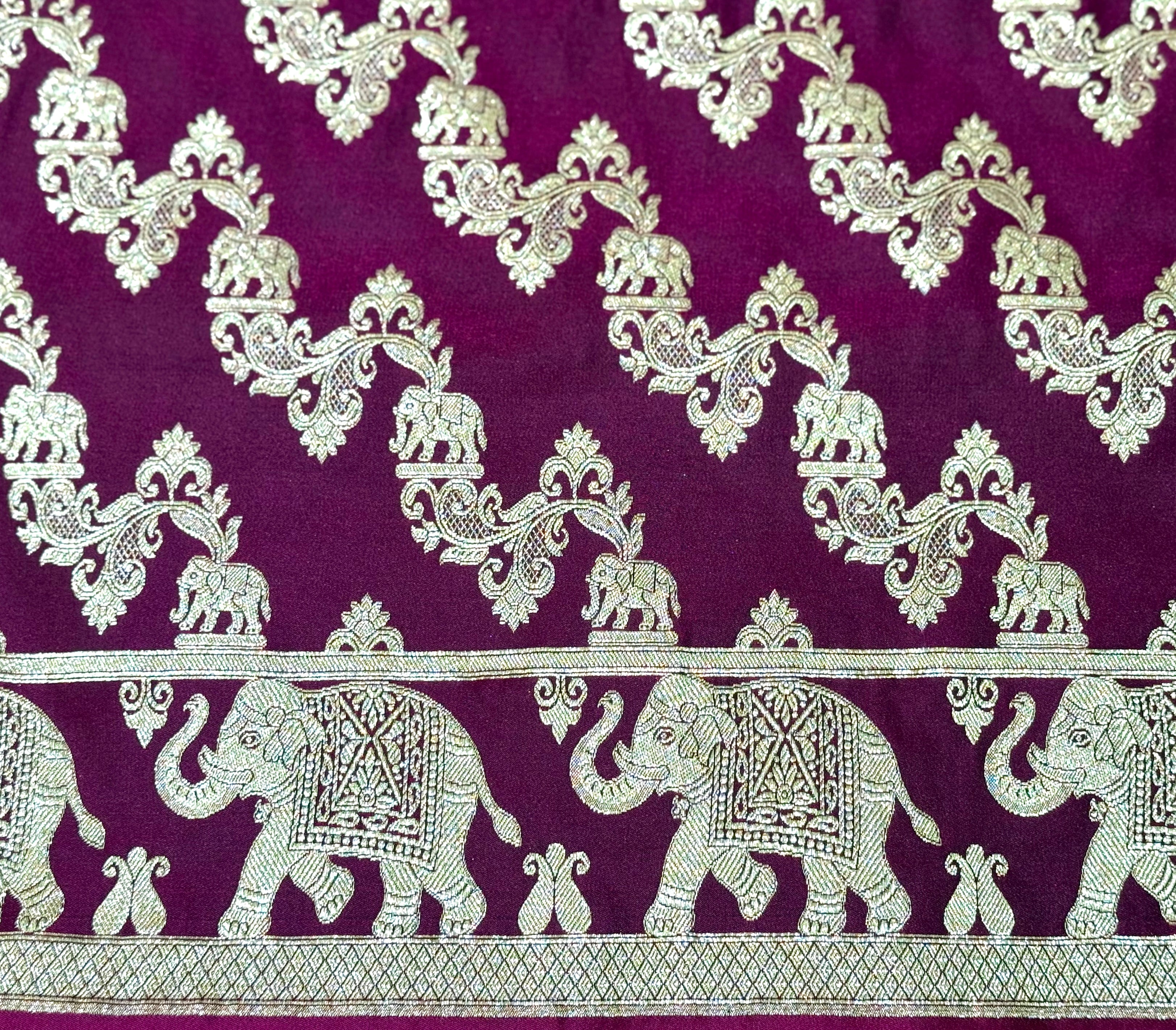 Handwoven Wine Banarasi Ahinsa Silk saree