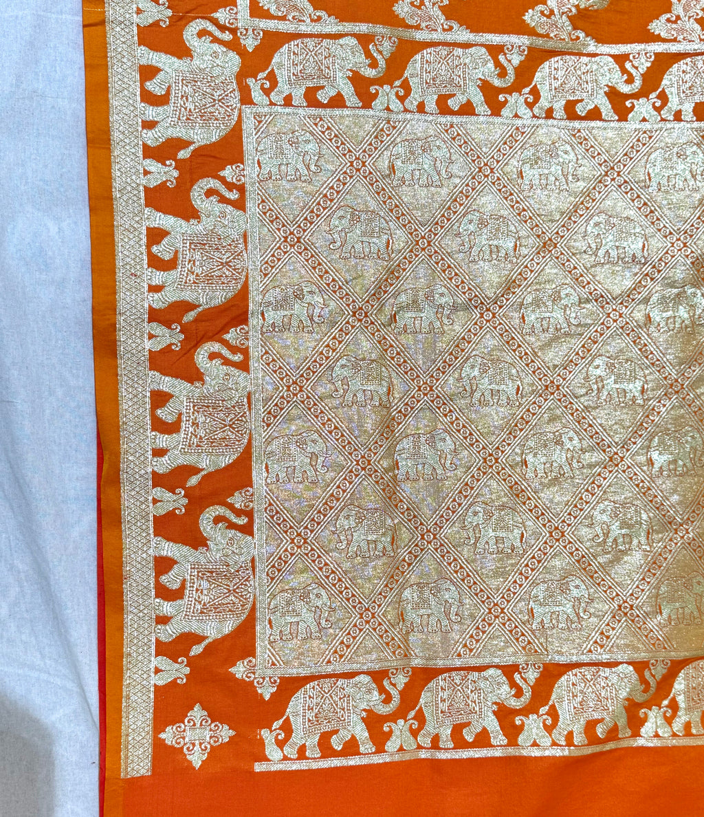 Handwoven Orange Banarasi Ahinsa Silk saree