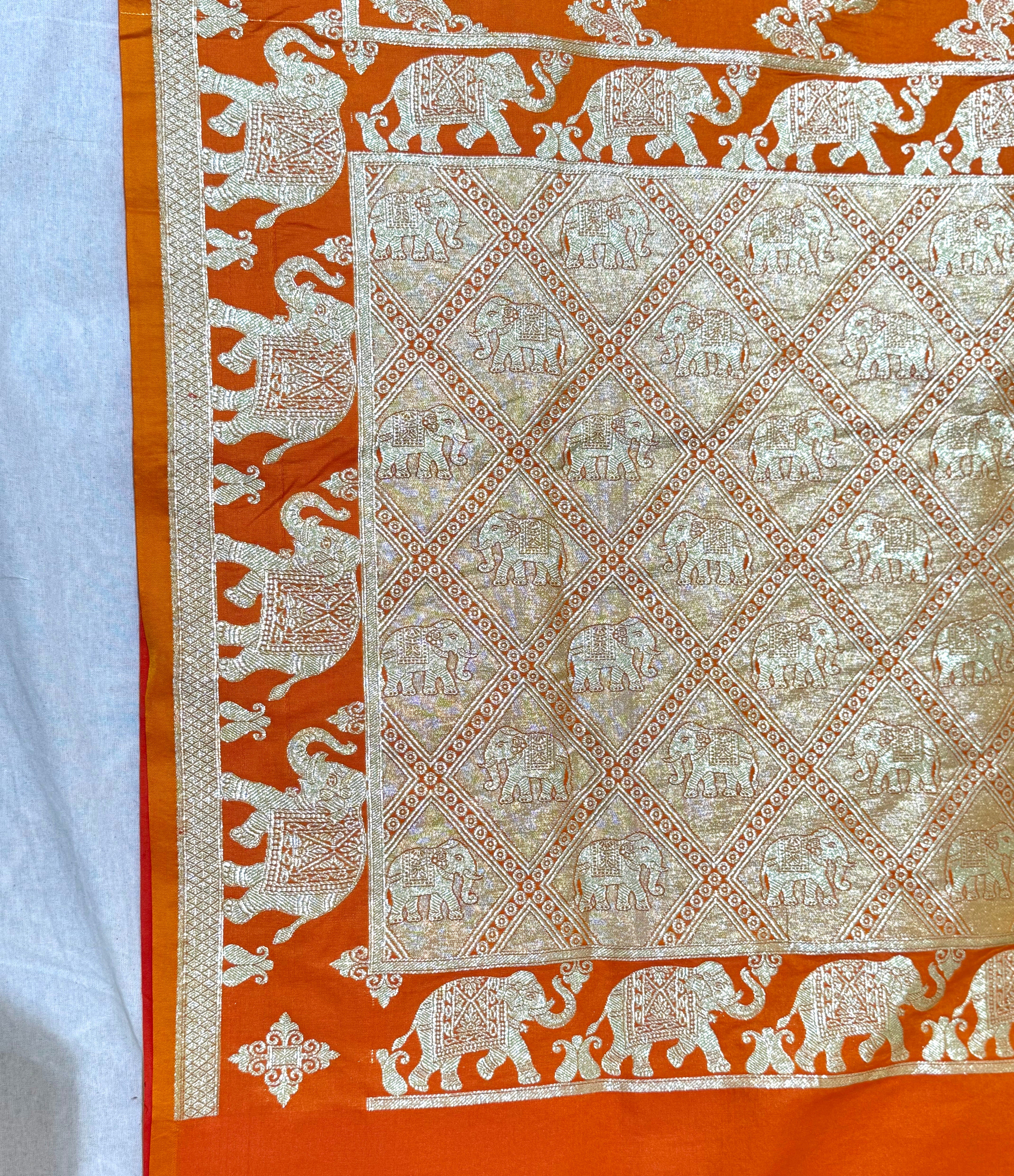 Handwoven Orange Banarasi Ahinsa Silk saree