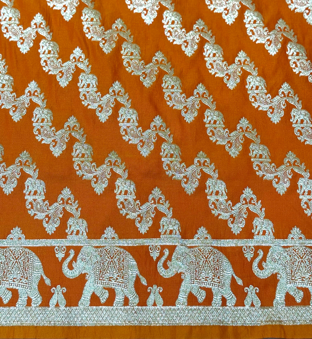 Handwoven Orange Banarasi Ahinsa Silk saree
