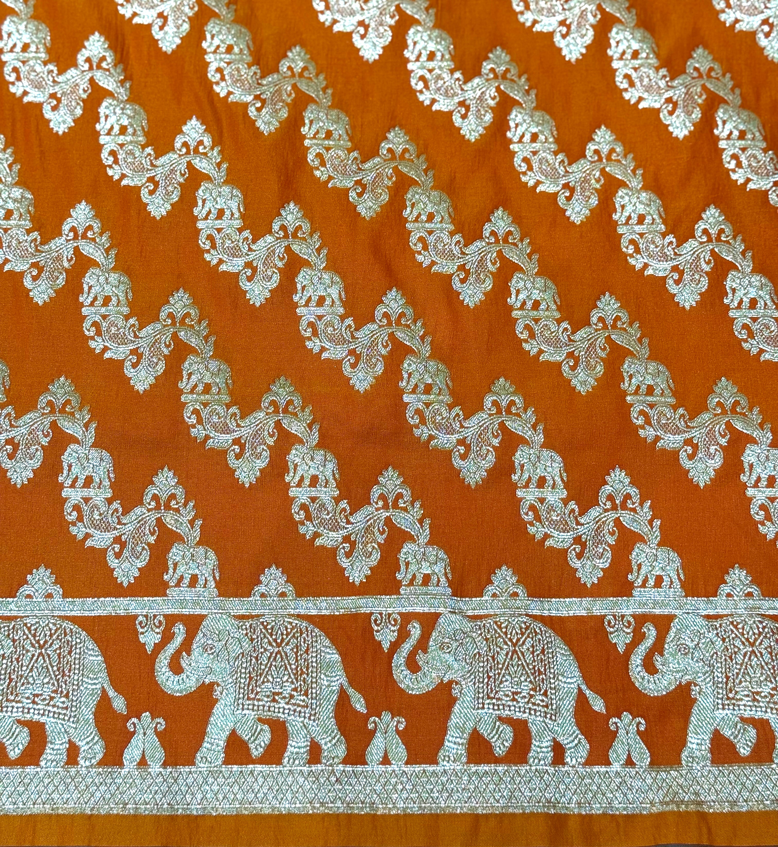 Handwoven Orange Banarasi Ahinsa Silk saree