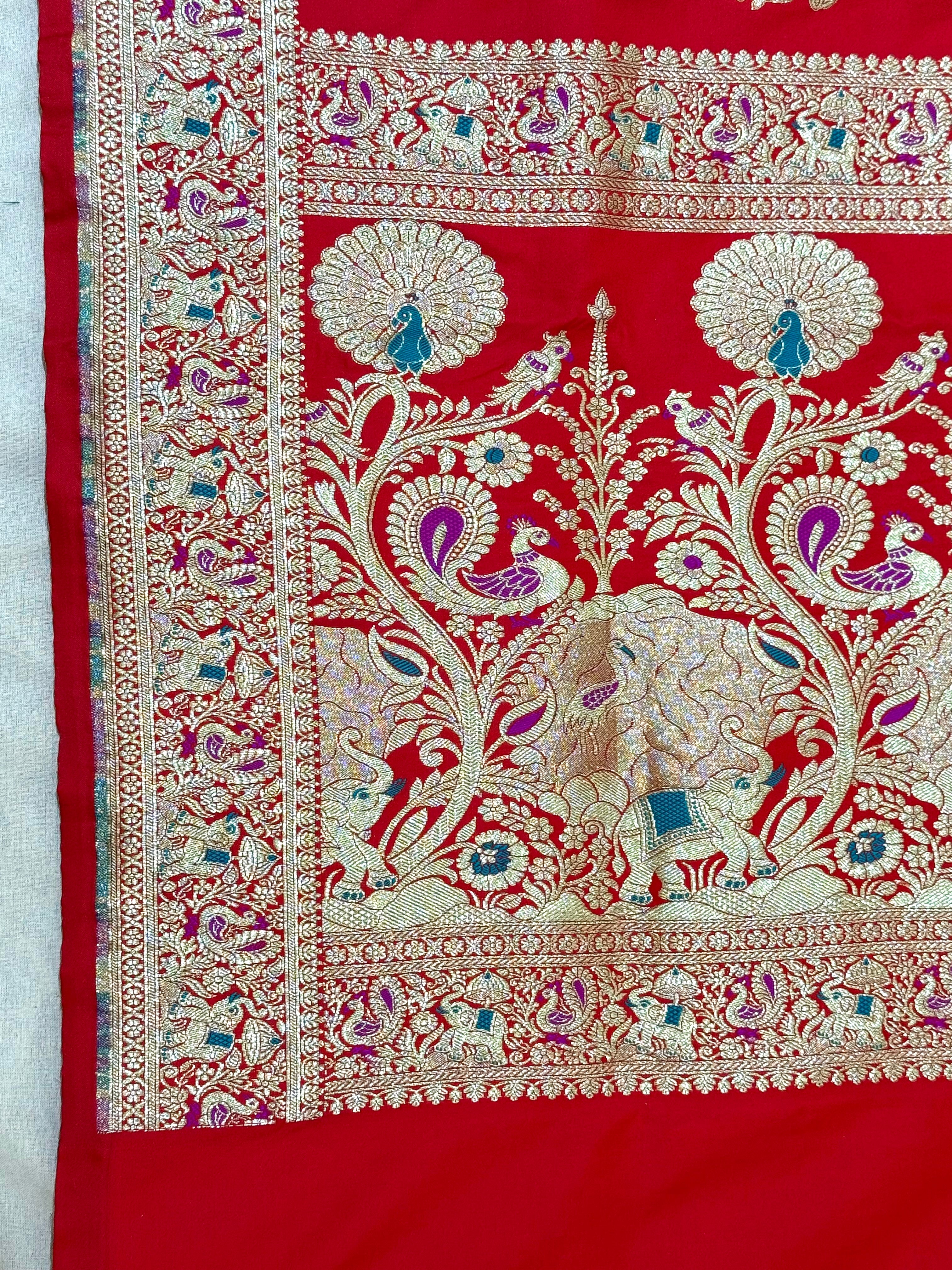 Handwoven Red Banarasi Ahinsa Silk Saree