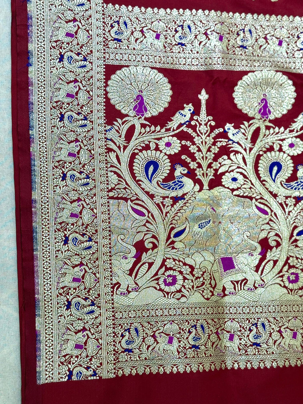 Handwoven Maron Banarasi Ahinsa Silk Saree