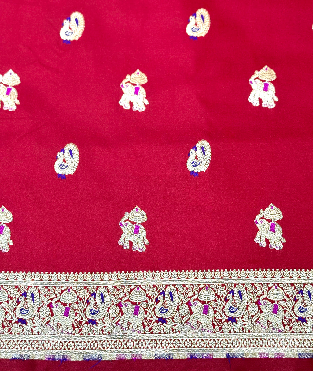 Handwoven Maron Banarasi Ahinsa Silk Saree