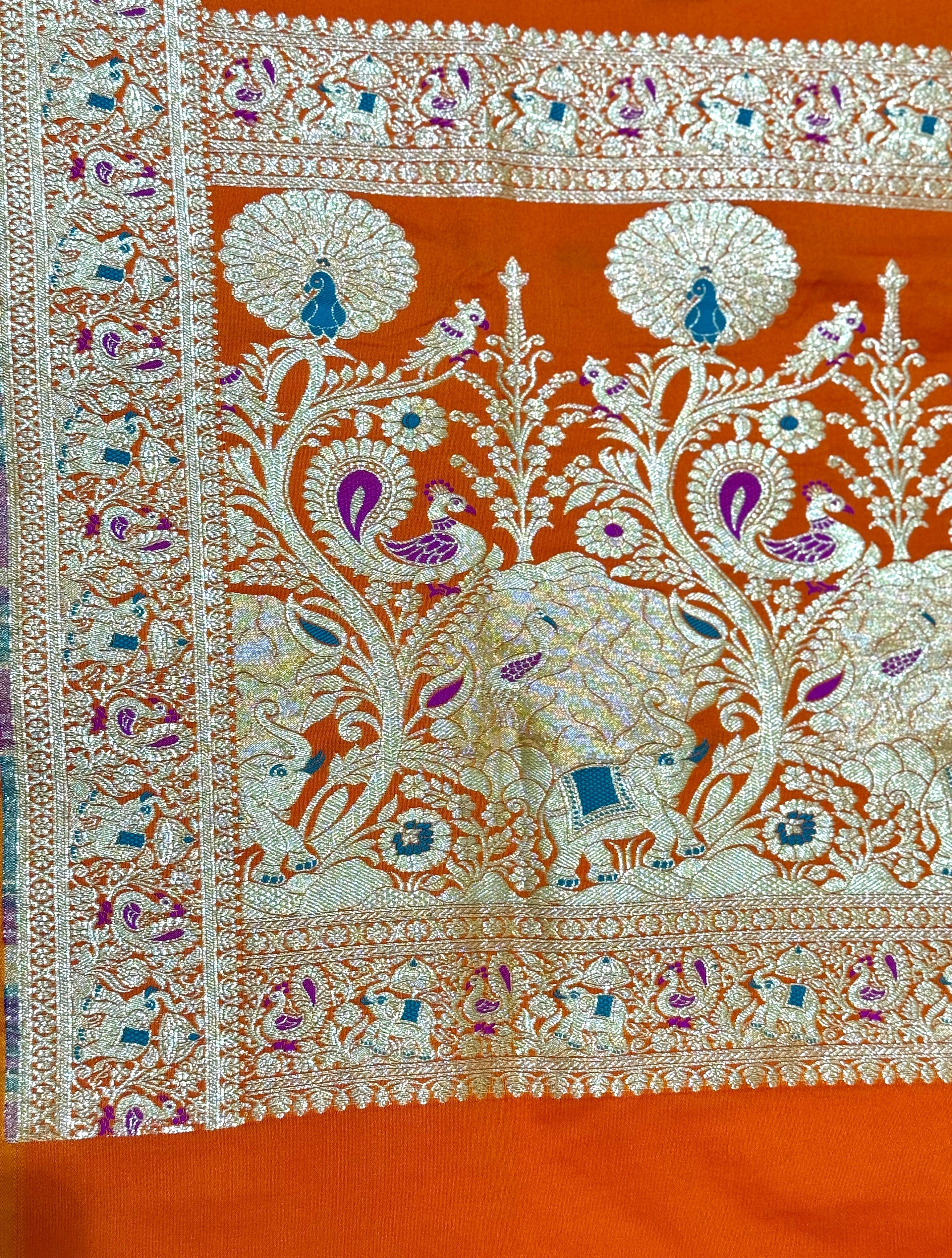 Handwoven Orange Banarasi Ahinsa Silk