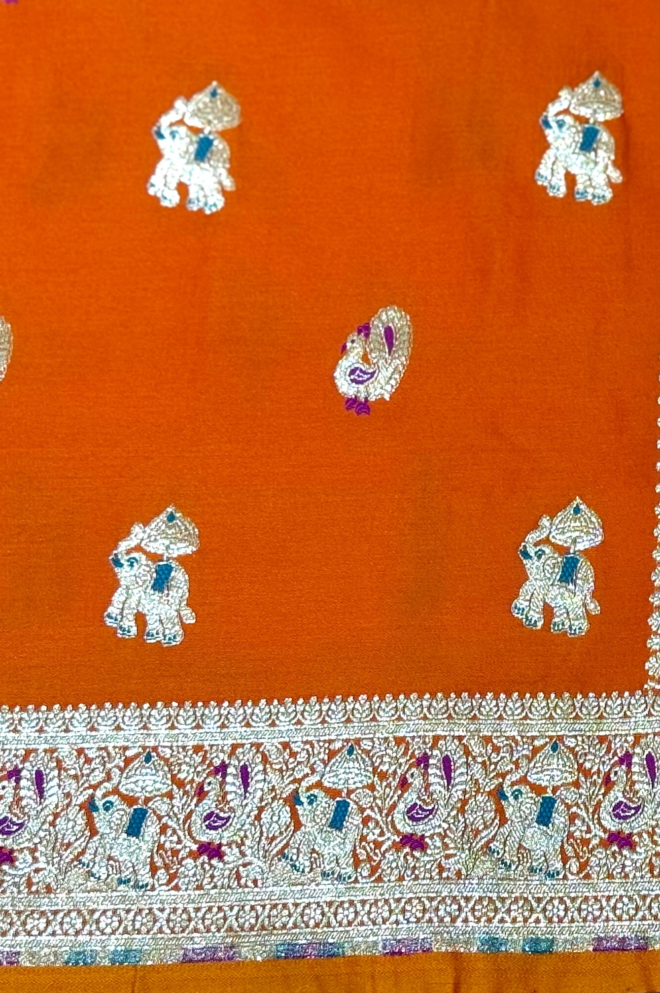 Handwoven Orange Banarasi Ahinsa Silk