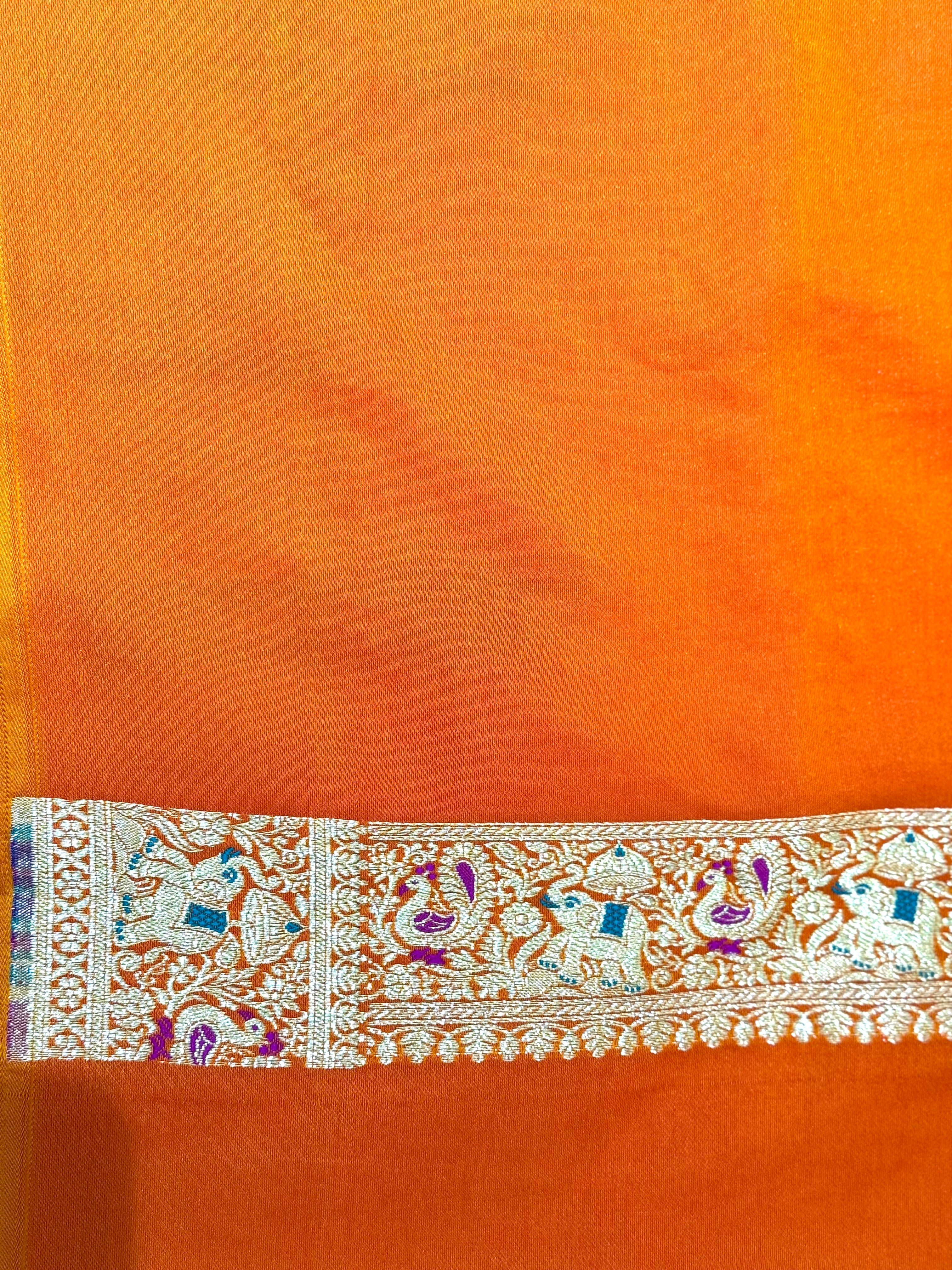 Handwoven Orange Banarasi Ahinsa Silk