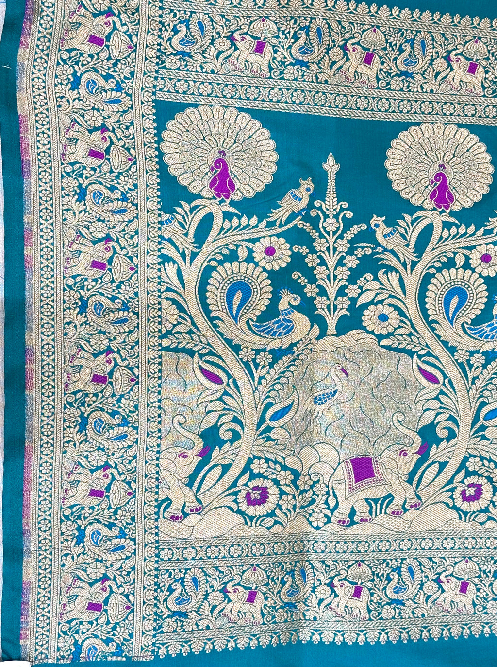 Handwoven Teal Blue Banarasi Ahinsa Silk Saree