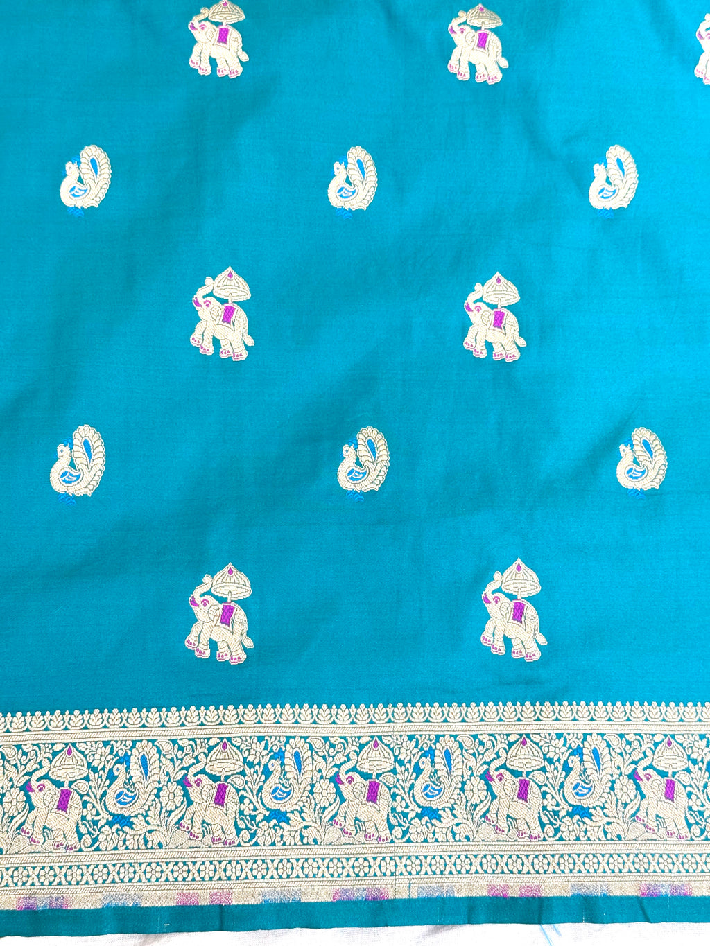 Handwoven Teal Blue Banarasi Ahinsa Silk Saree