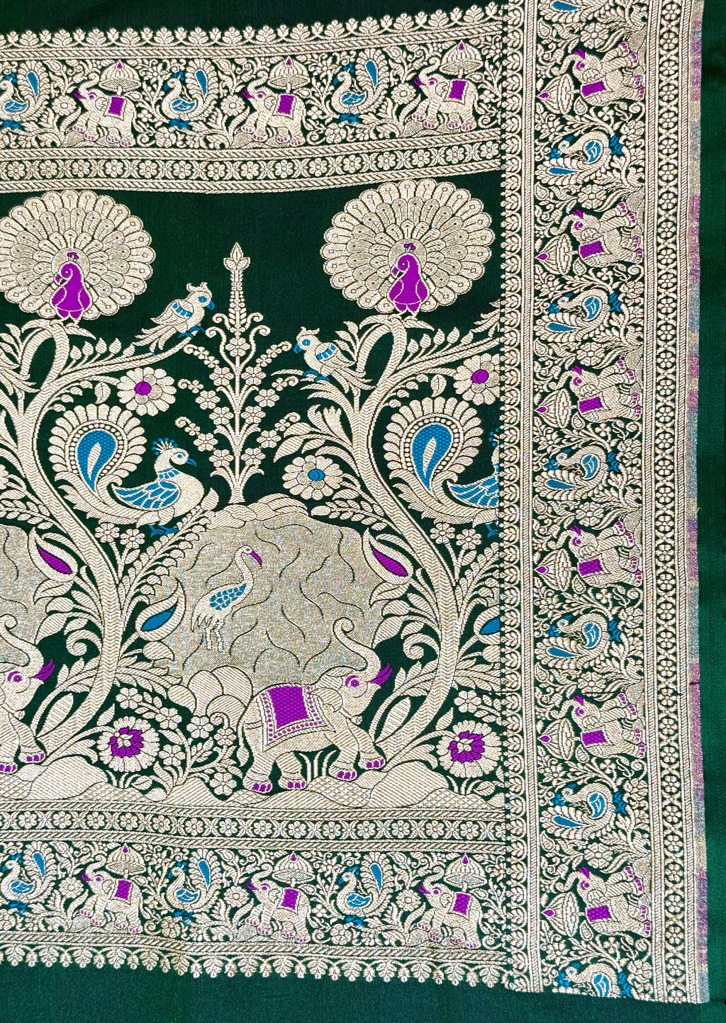 Handwoven Emerald Green Banarasi Ahinsa Silk Saree
