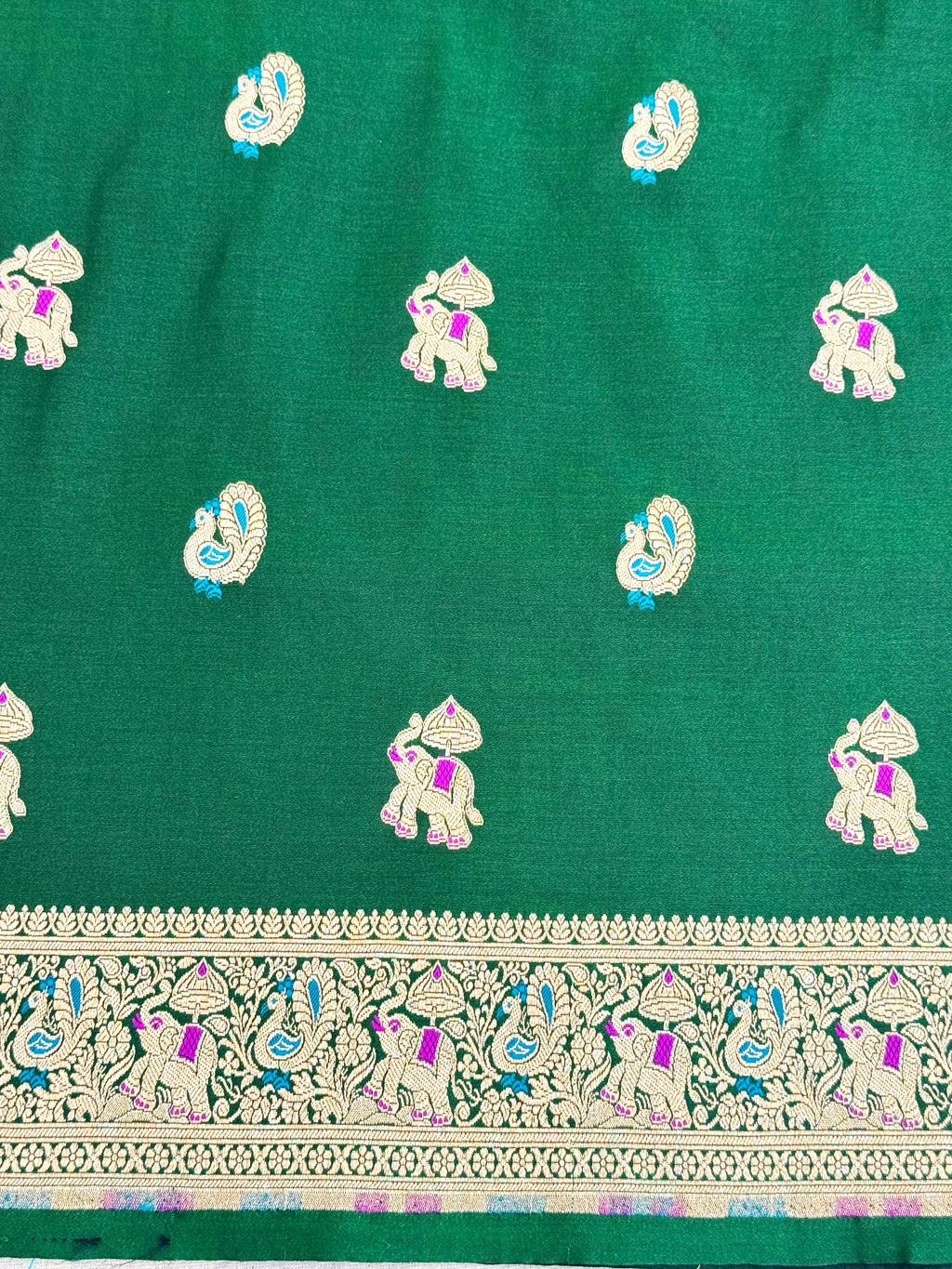 Handwoven Emerald Green Banarasi Ahinsa Silk Saree
