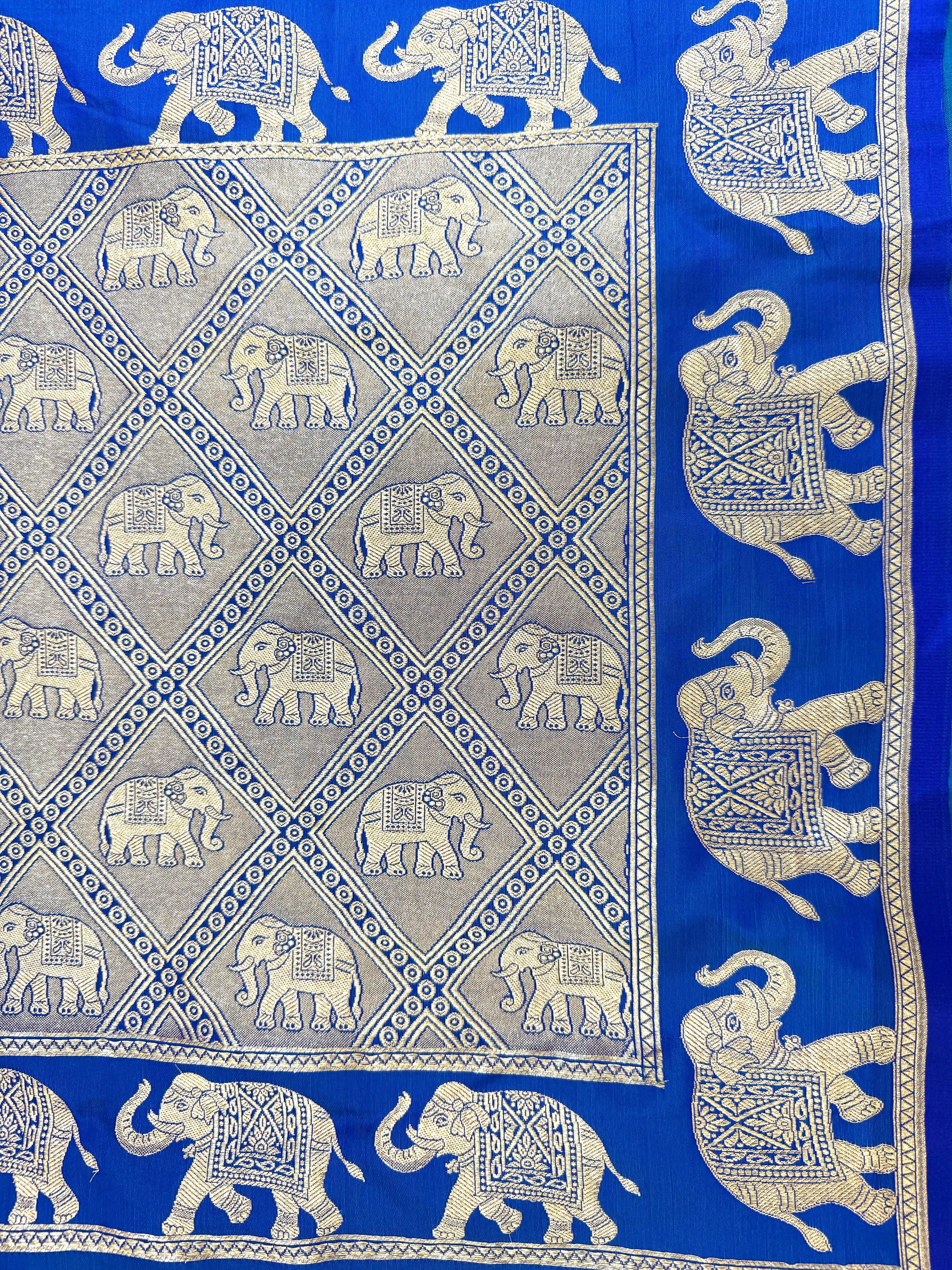 Handwoven Royal Blue Banarasi Ahinsa Silk Saree