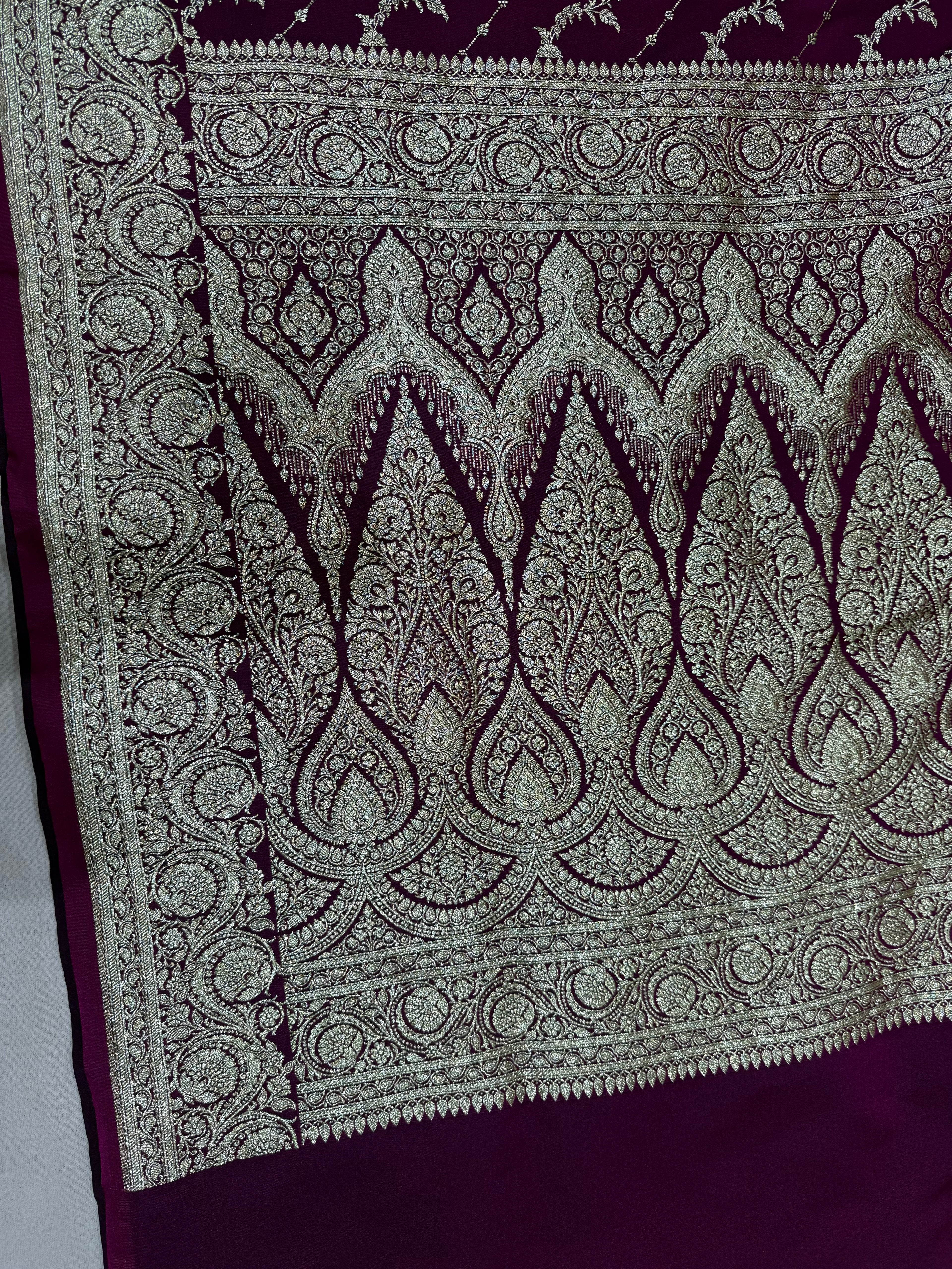 Deep Plum Banarasi Mashru Katan Silk Saree