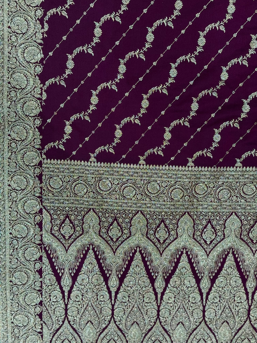 Deep Plum Banarasi Mashru Katan Silk Saree