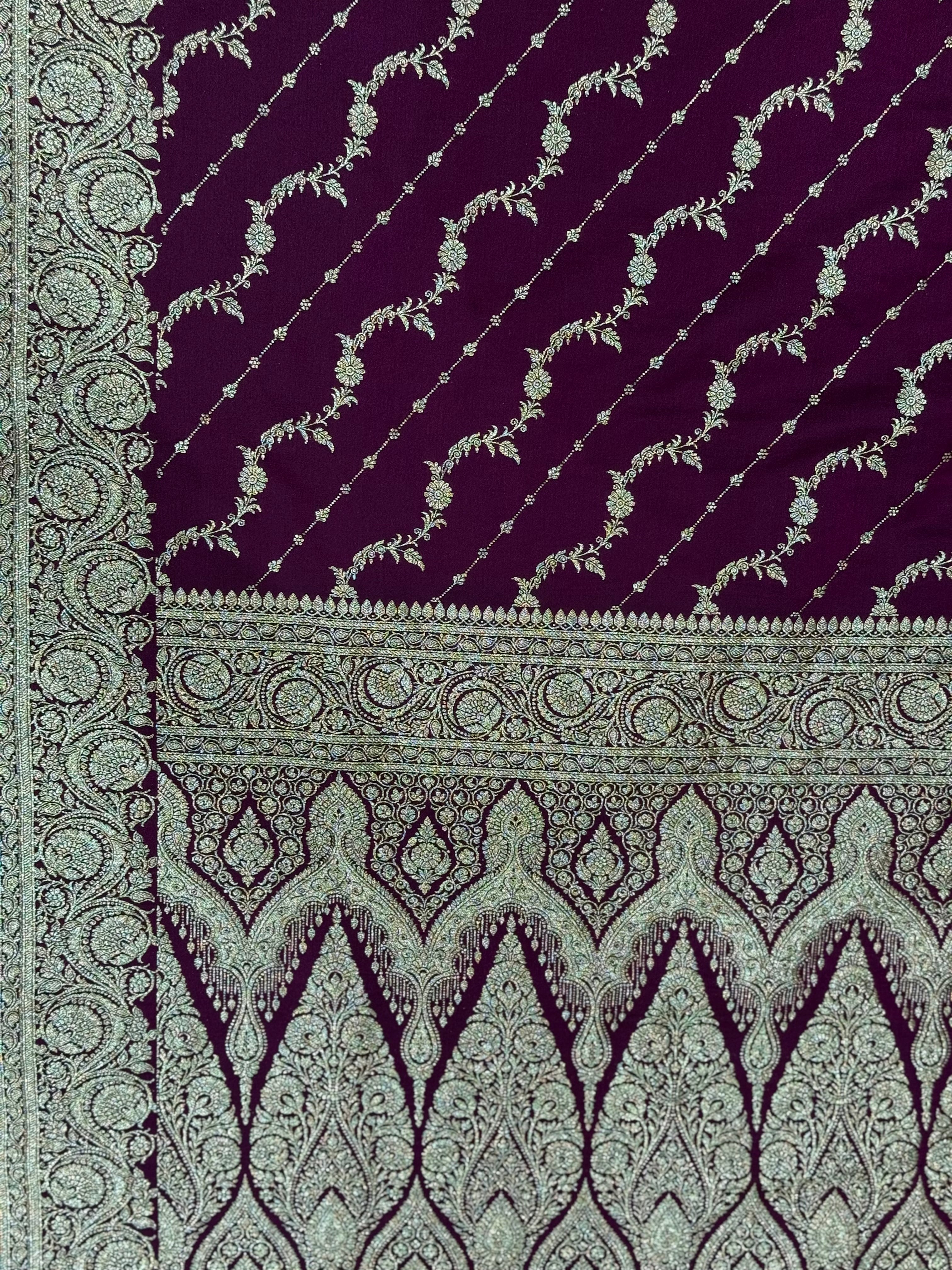 Deep Plum Banarasi Mashru Katan Silk Saree