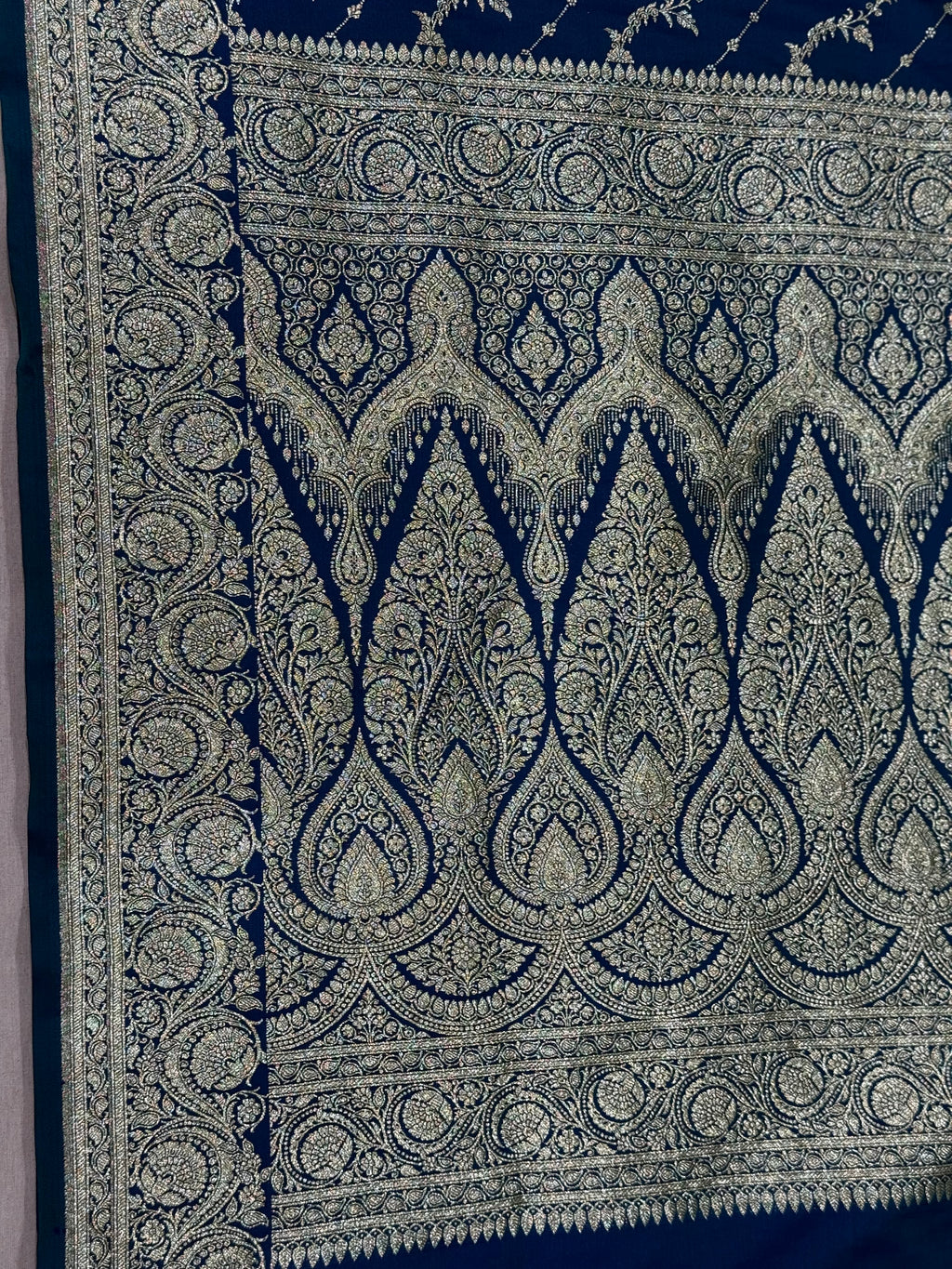 Navy Blue Banarasi Mashru Katan Silk Saree