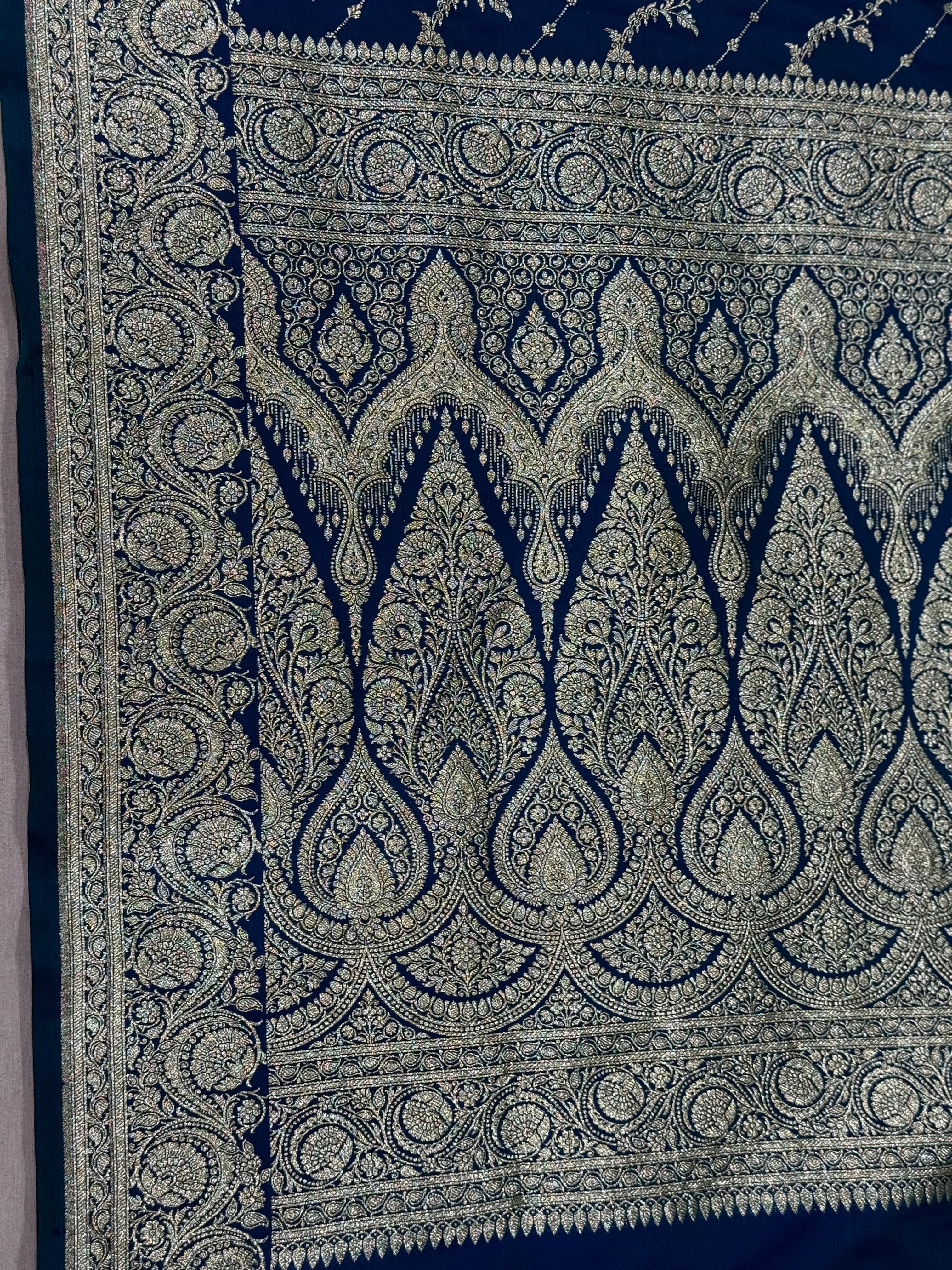 Navy Blue Banarasi Mashru Katan Silk Saree