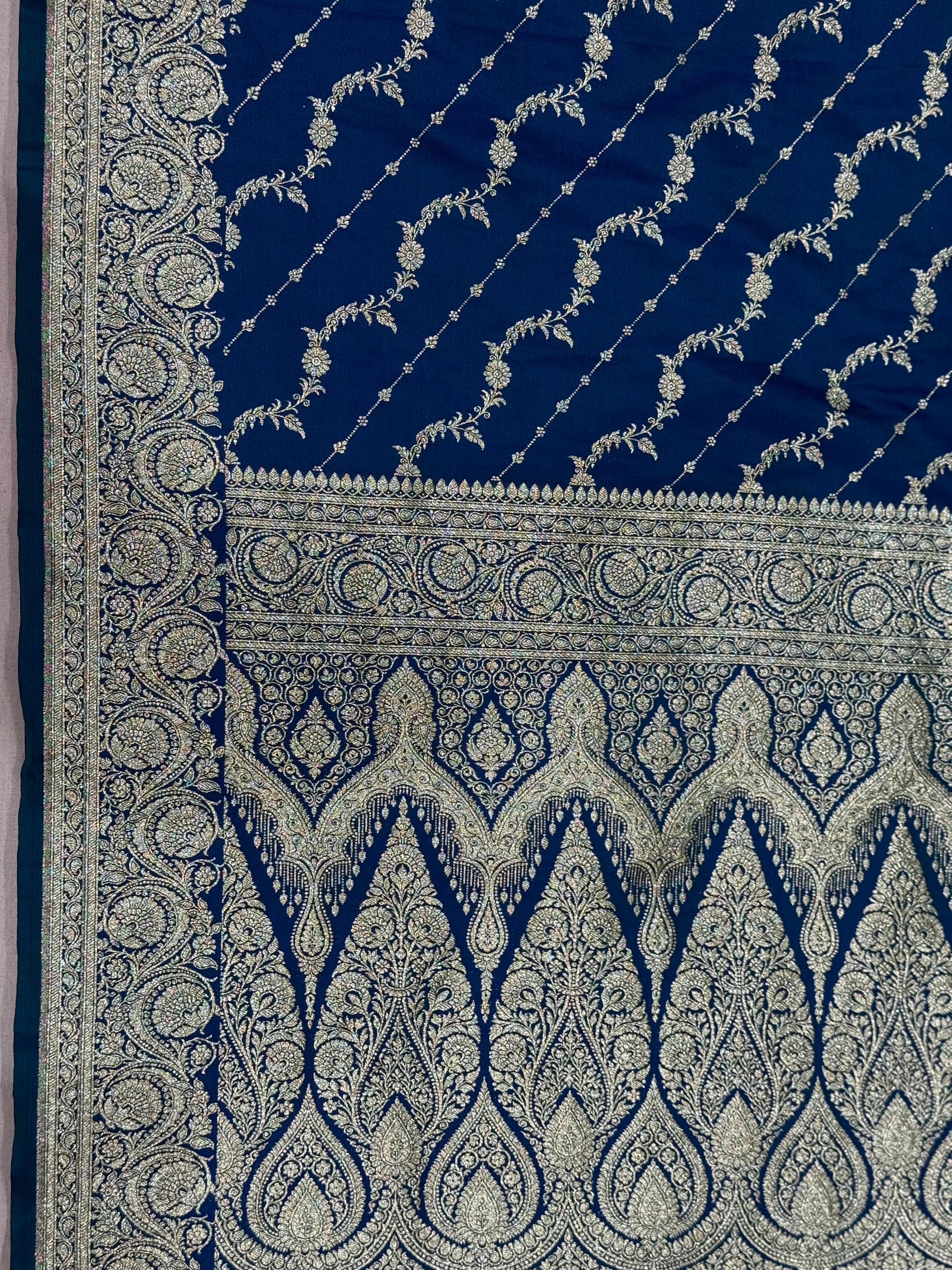 Navy Blue Banarasi Mashru Katan Silk Saree