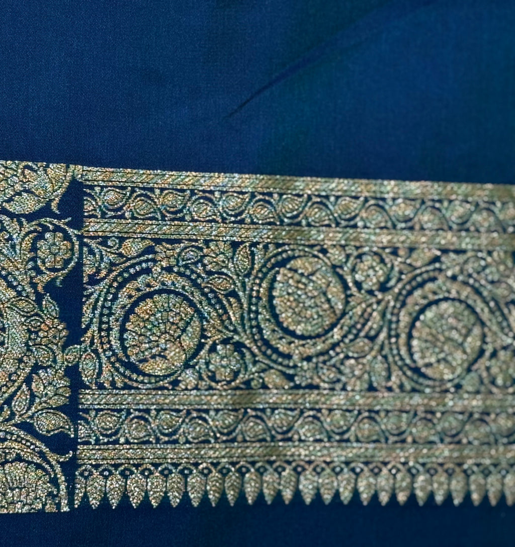 Navy Blue Banarasi Mashru Katan Silk Saree