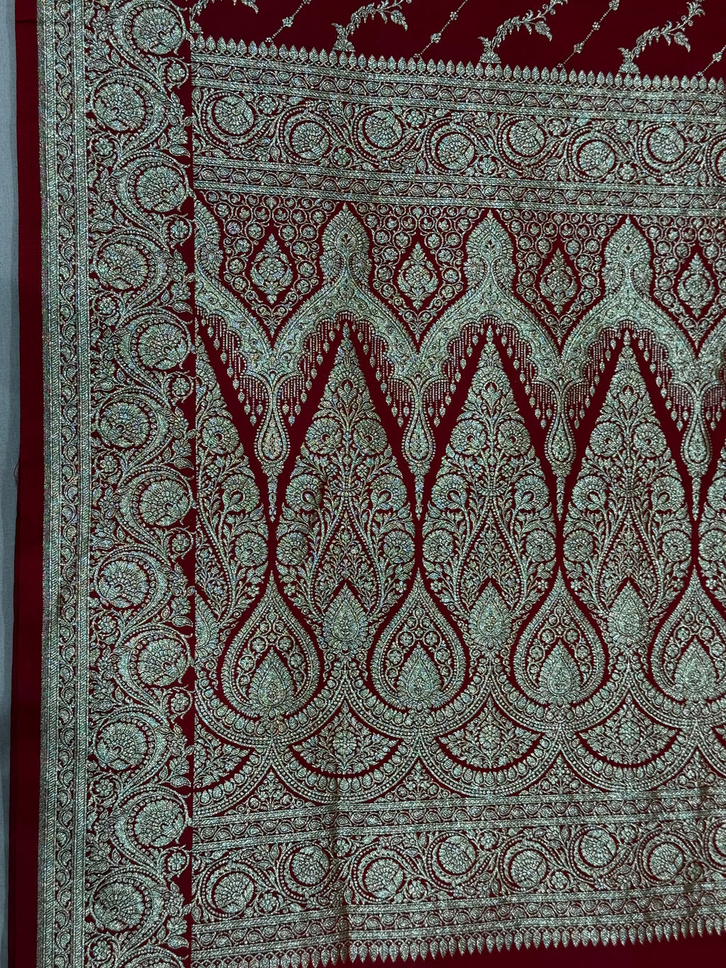 Deep Red Banarasi Mashru Katan Silk Saree