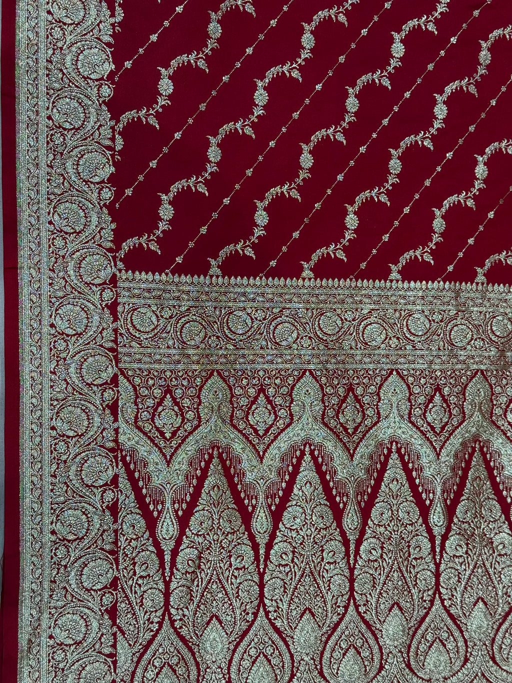 Deep Red Banarasi Mashru Katan Silk Saree
