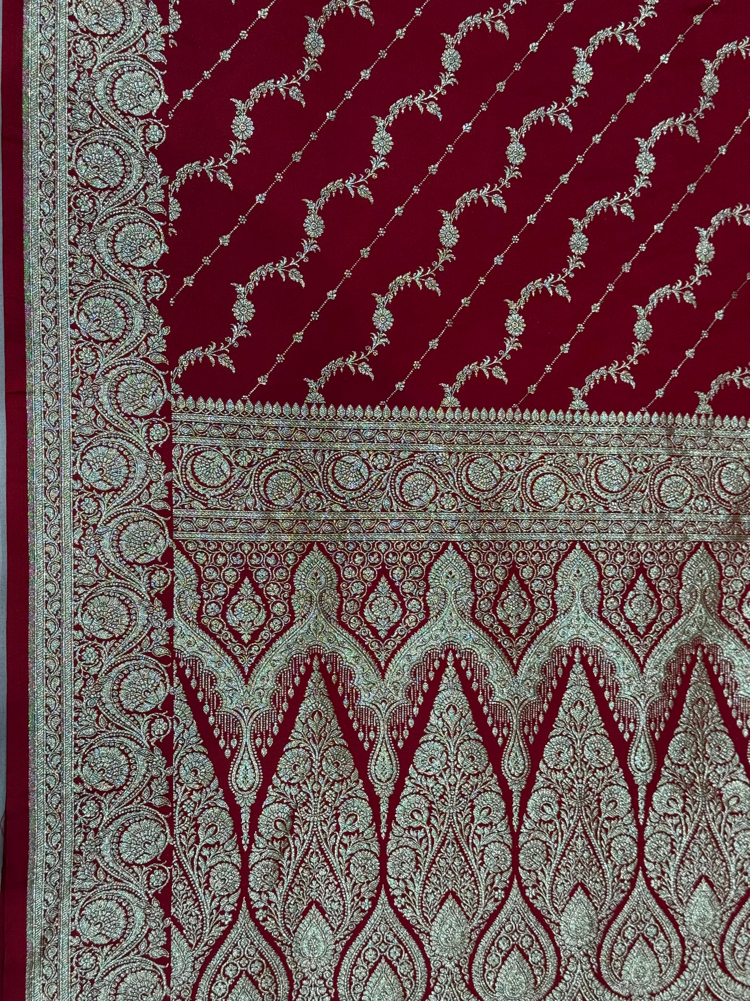 Deep Red Banarasi Mashru Katan Silk Saree
