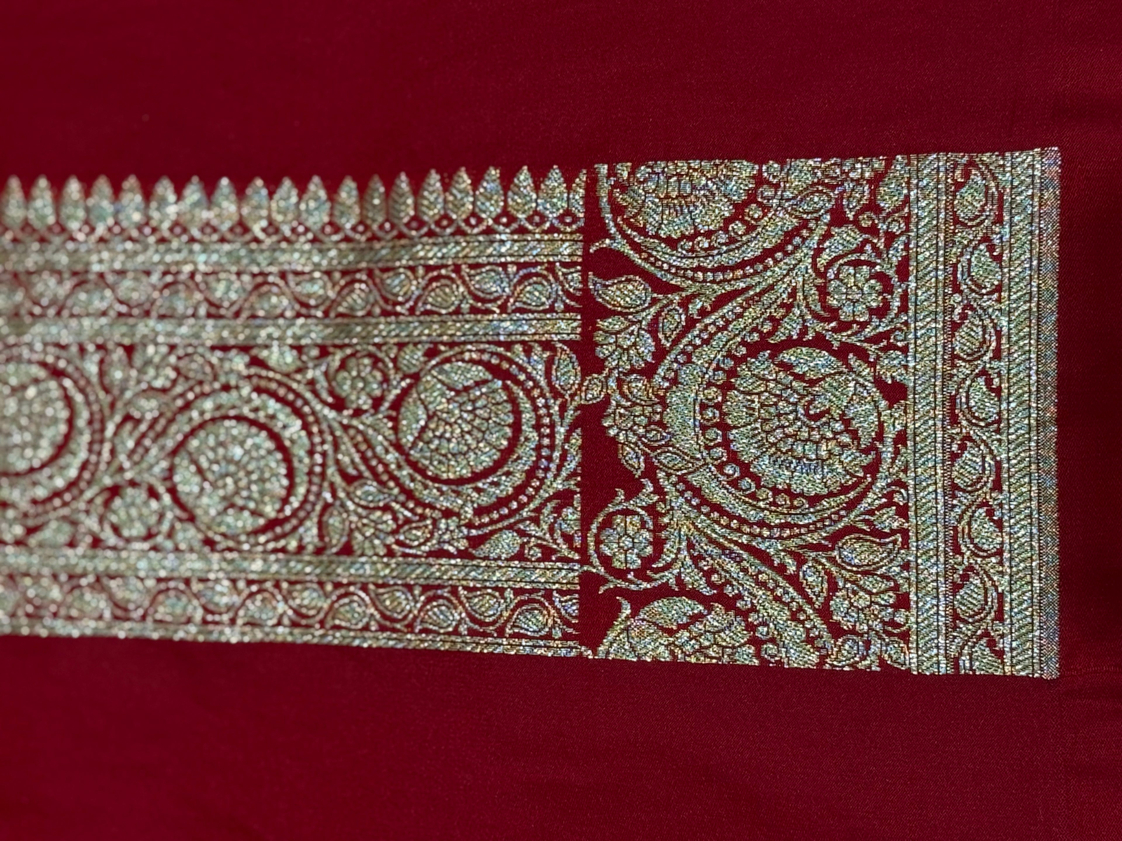 Crimson Red Banarasi Mashru Katan Silk Saree