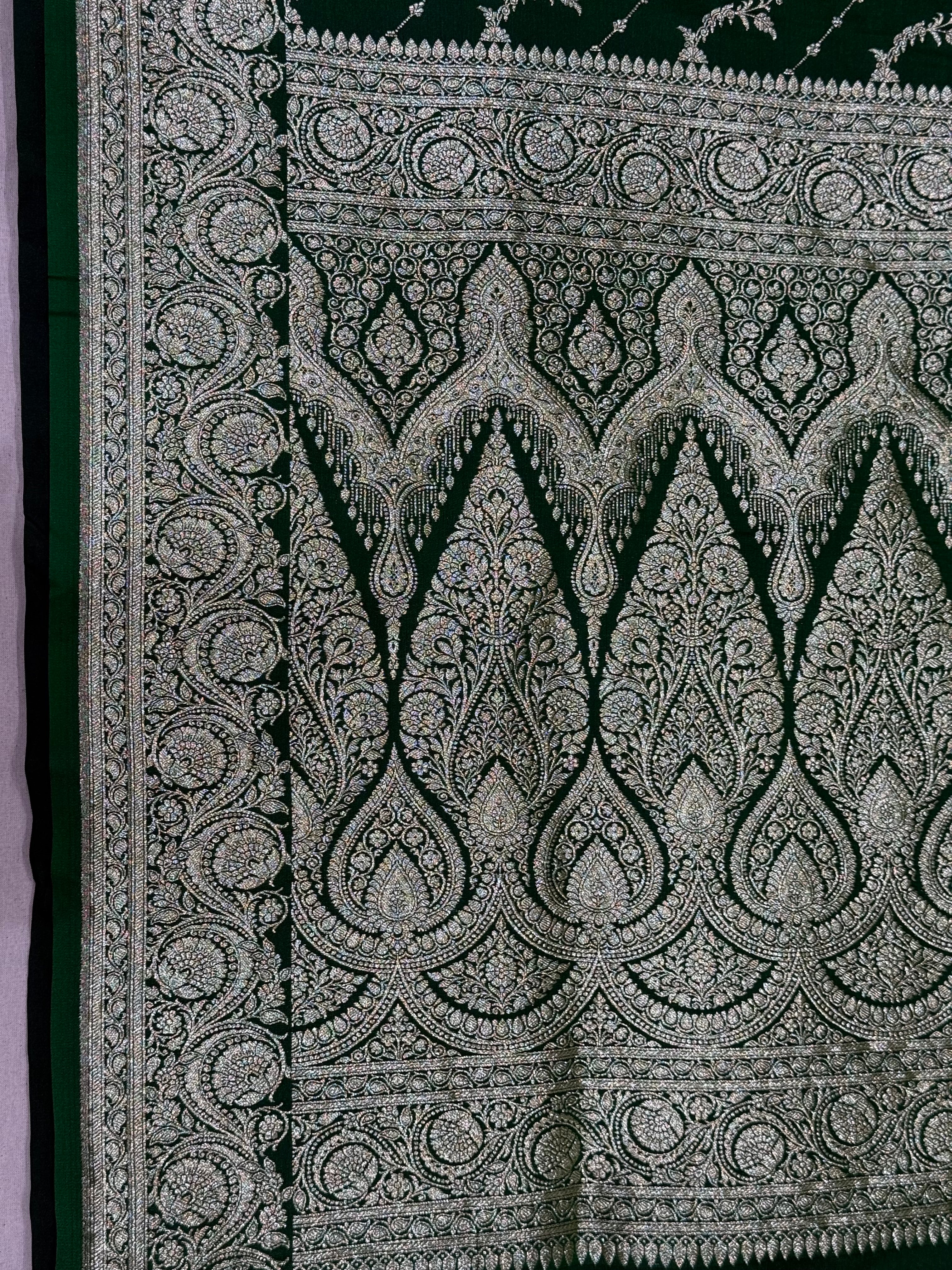 Emerald Green Banarasi Mashru Katan Silk Saree