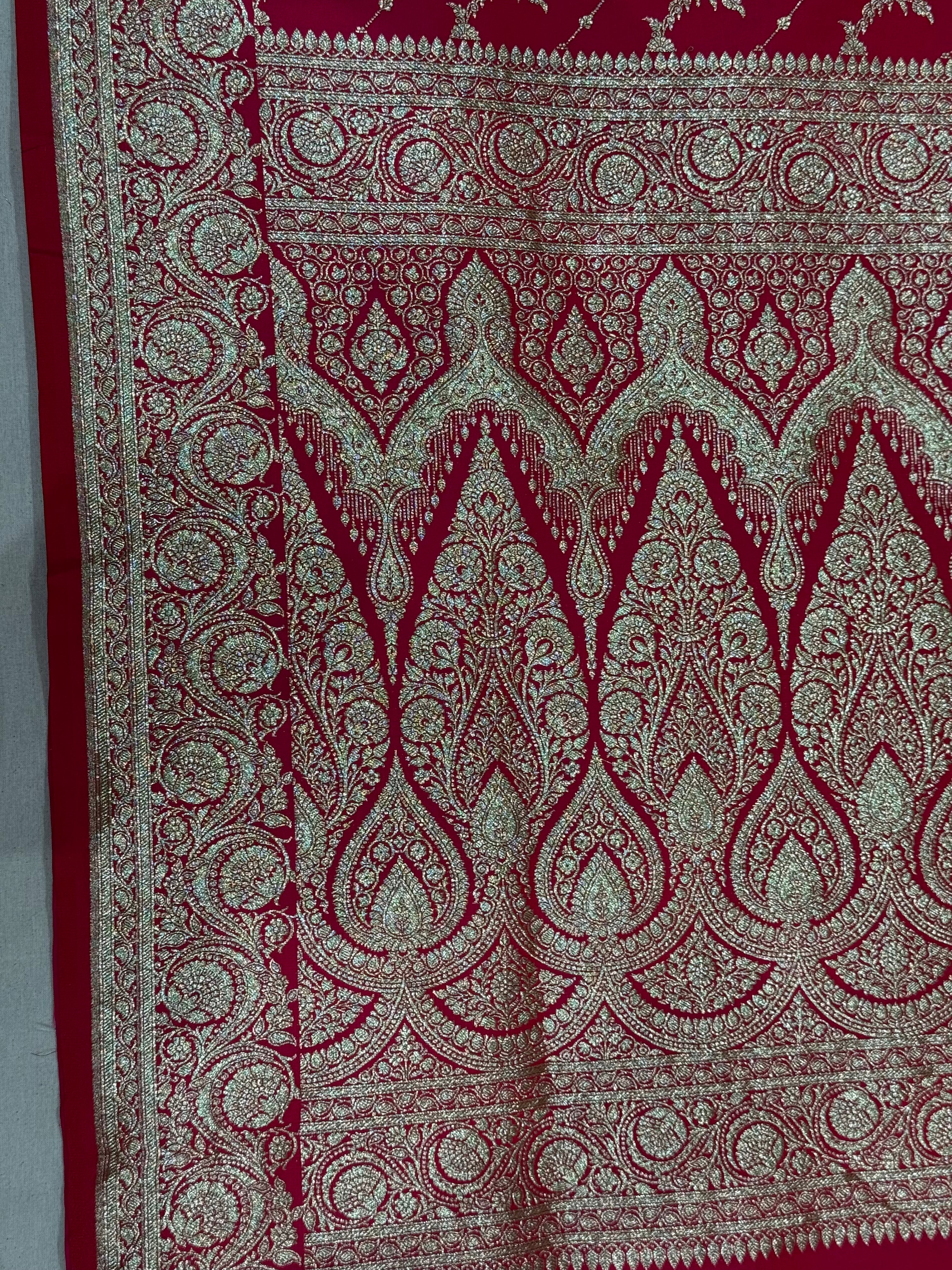 Classic Red Banarasi Mashru Katan Silk Saree