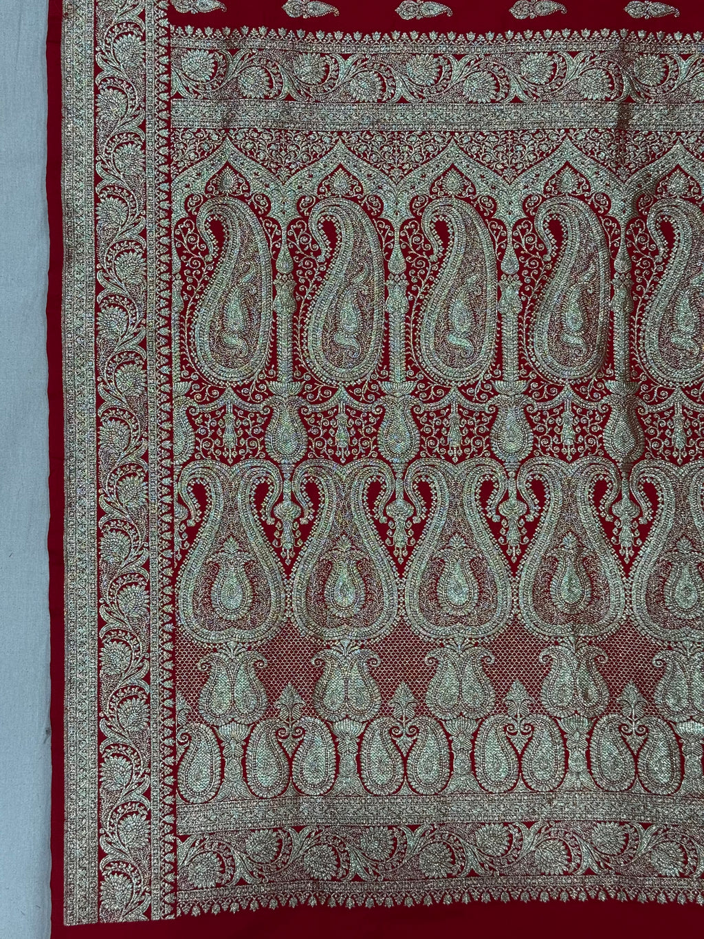 Crimson Red Banarasi Mashru Katan Silk Saree