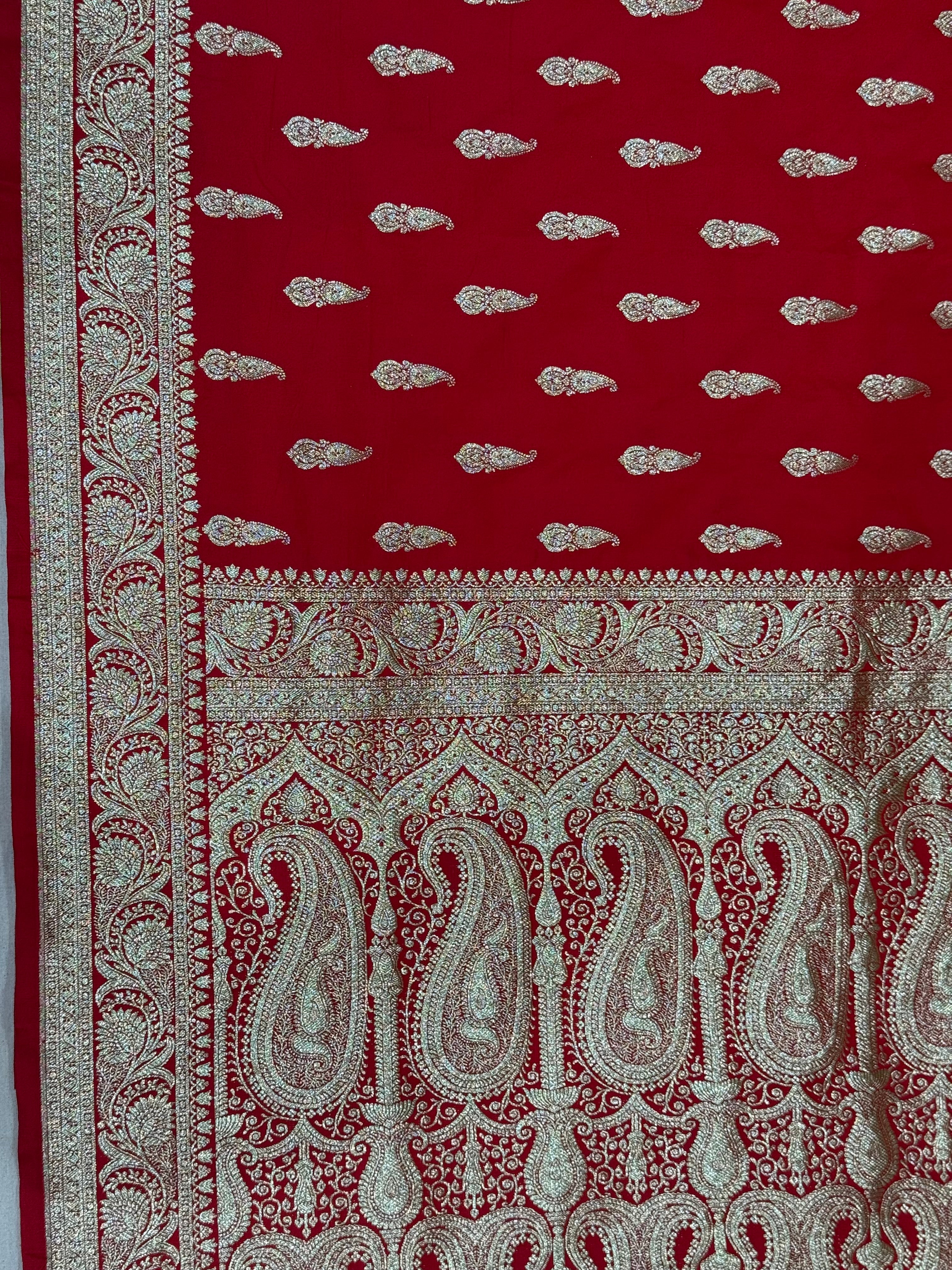 Classic Red Banarasi Mashru Katan Silk Saree