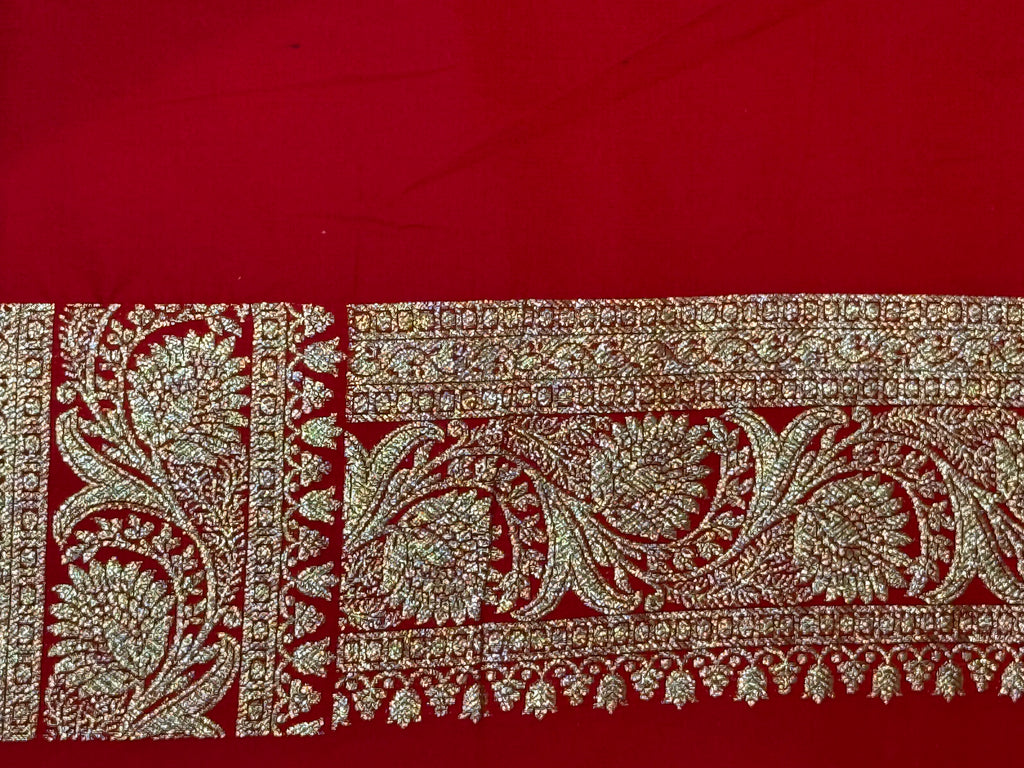 Deep Red Banarasi Mashru Katan Silk Saree