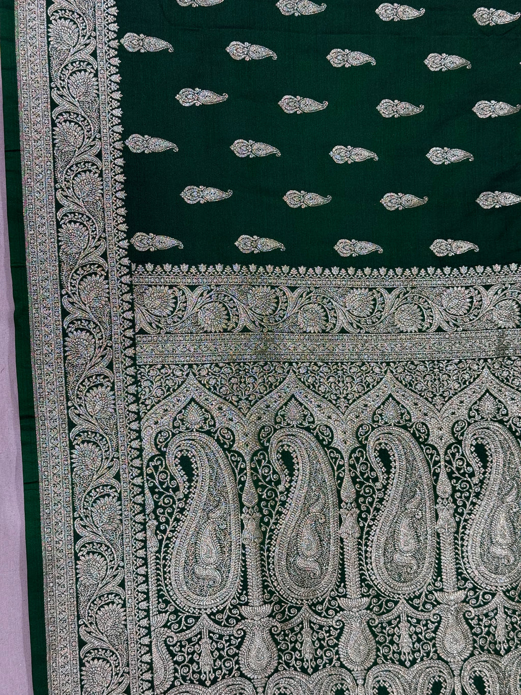 Deep Emerald Green Banarasi Mashru Katan Silk Saree