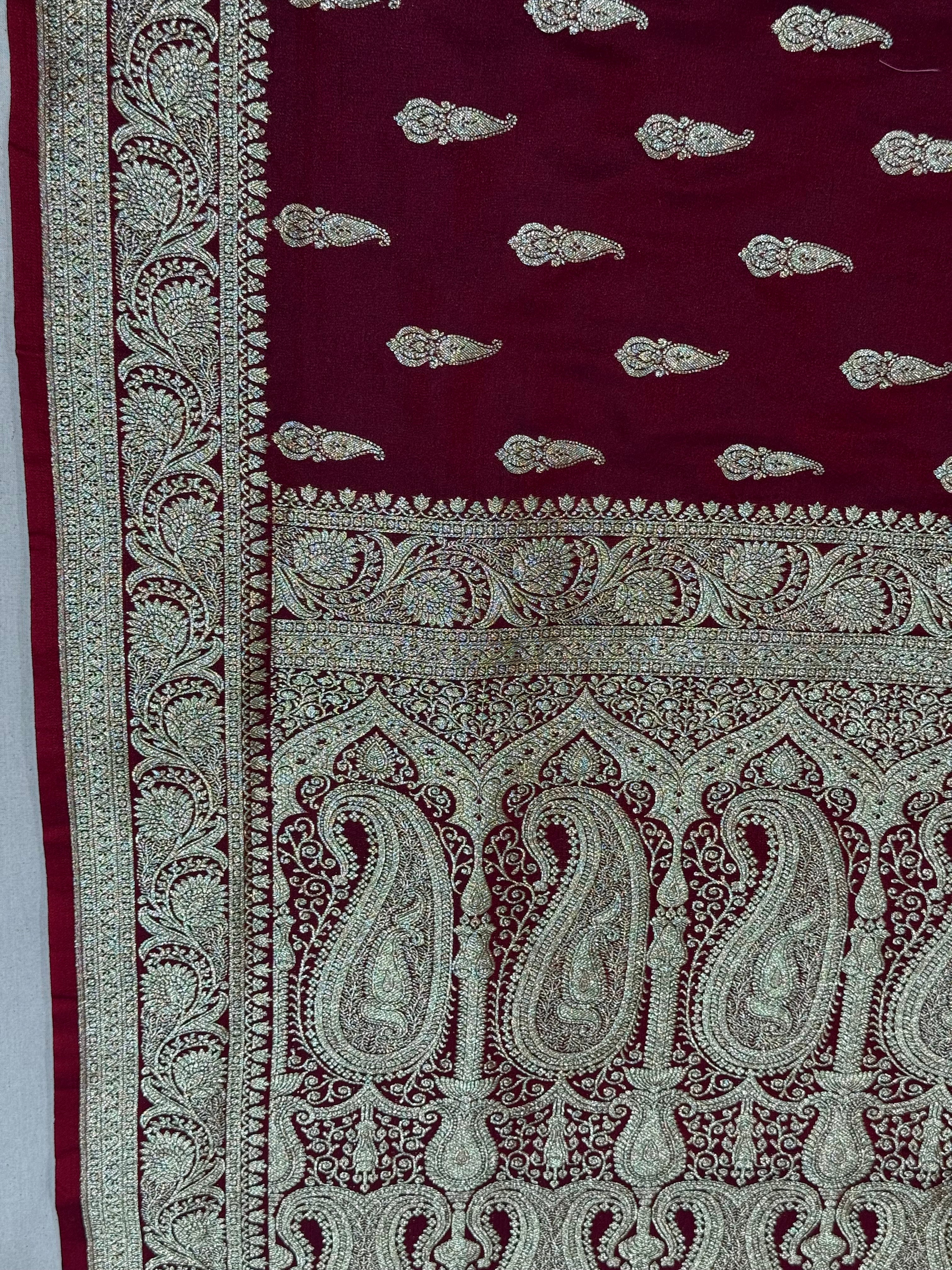 Wine Maroon Banarasi Mashru Katan Silk Saree