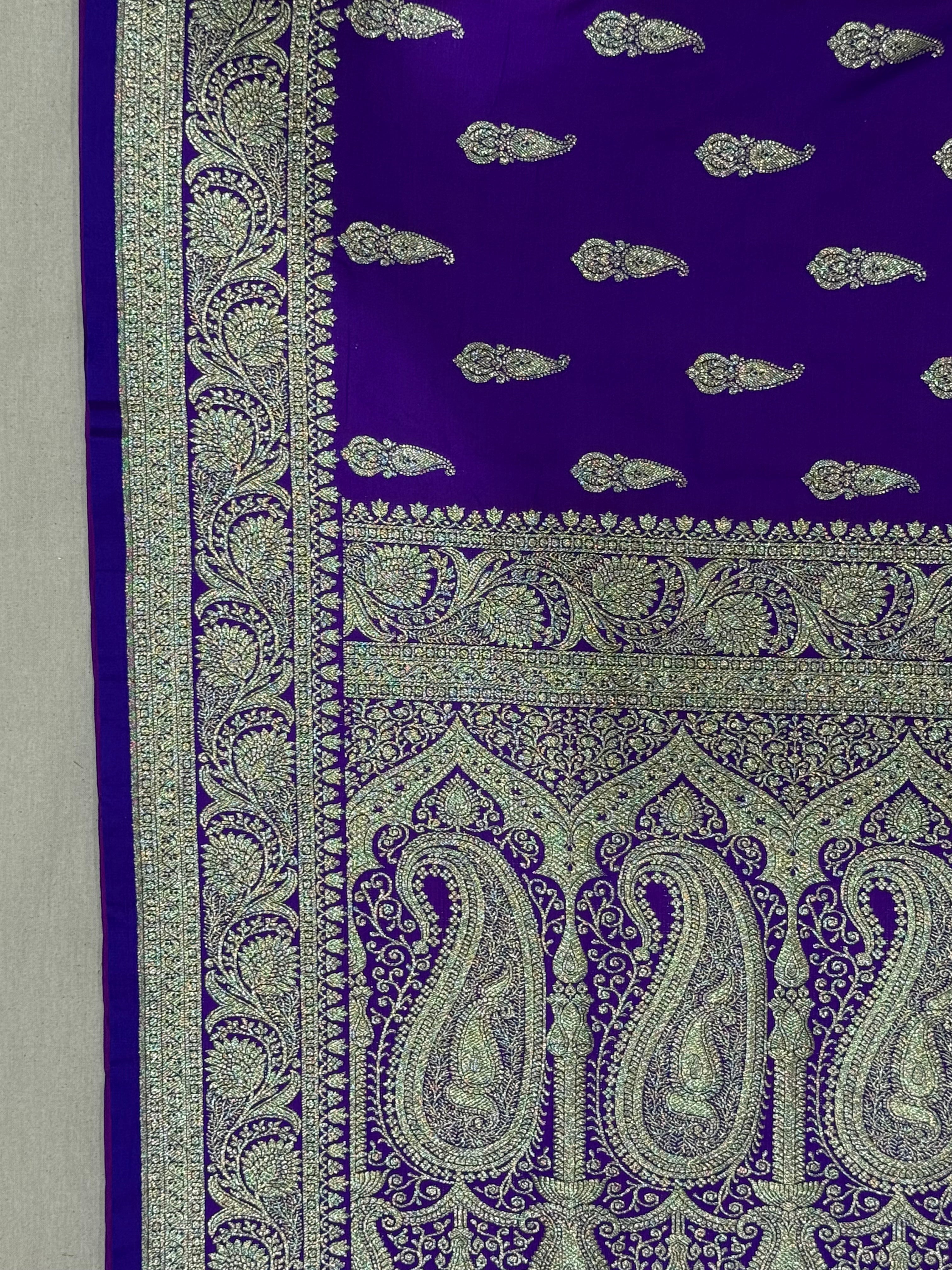 Royal Purple Banarasi Mashru Katan Silk Saree