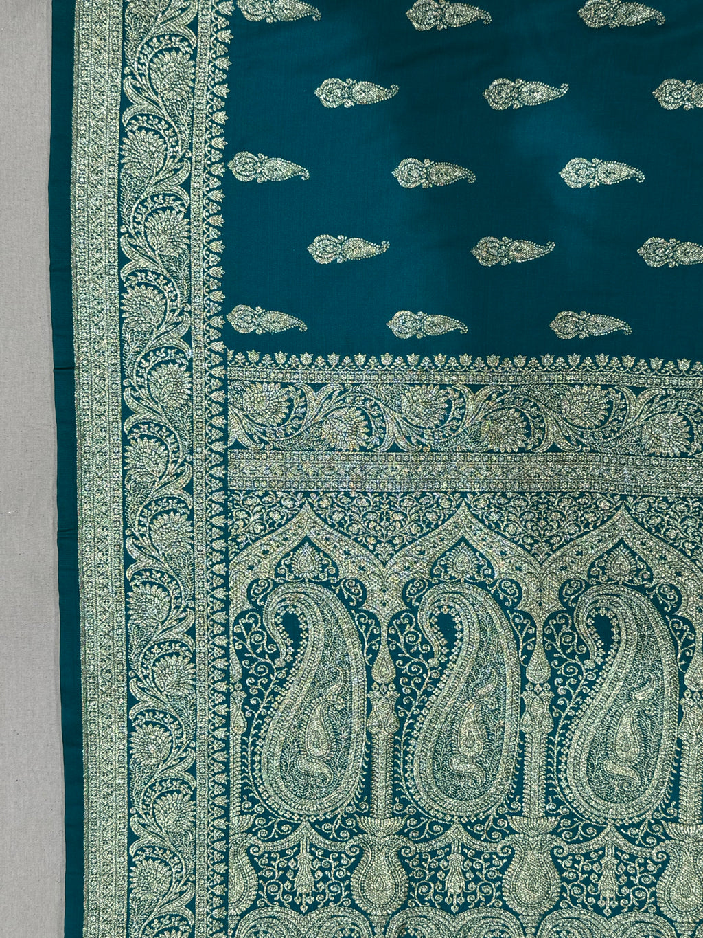 Peacock Teal Banarasi Mashru Katan Silk Saree